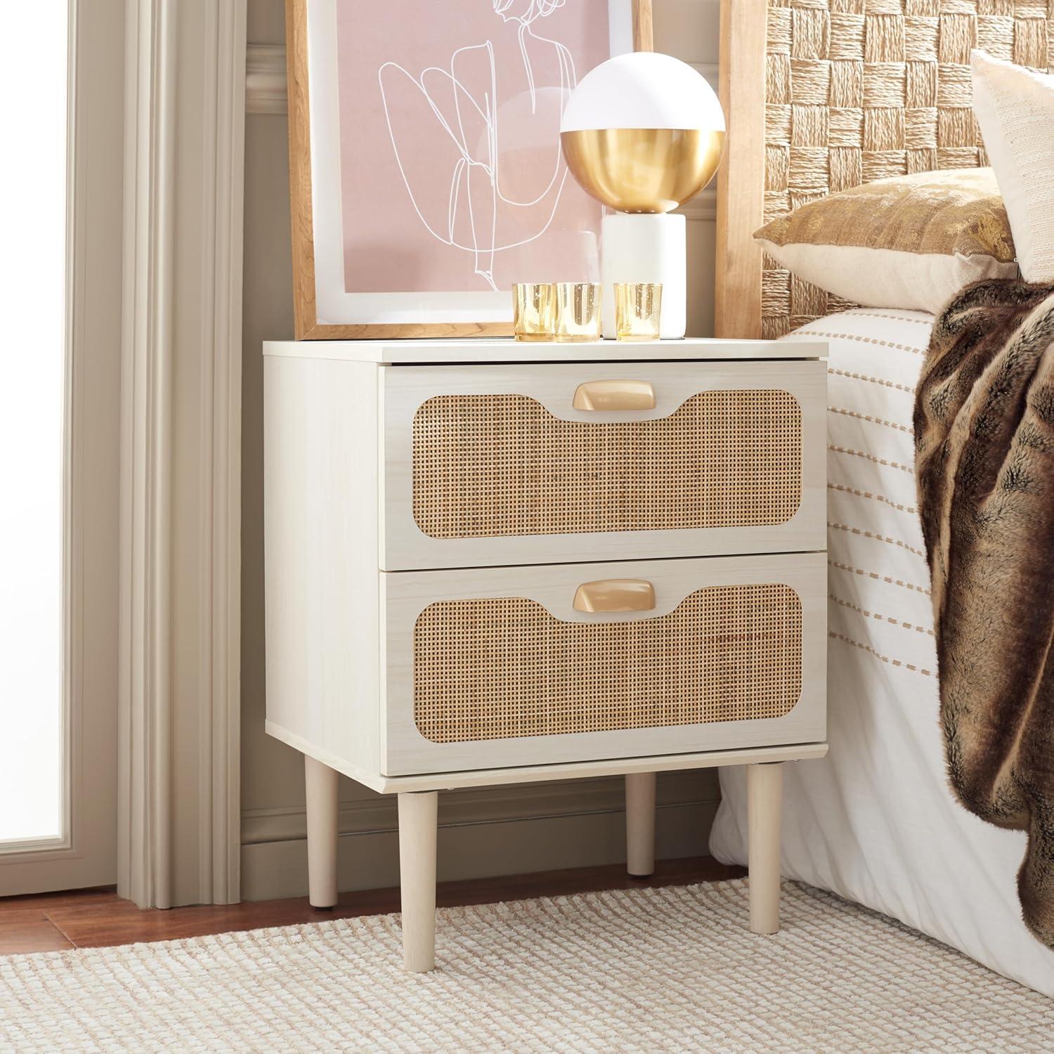 Irelia 2 Drawer Nightstand - Bleached White/Natural - Safavieh