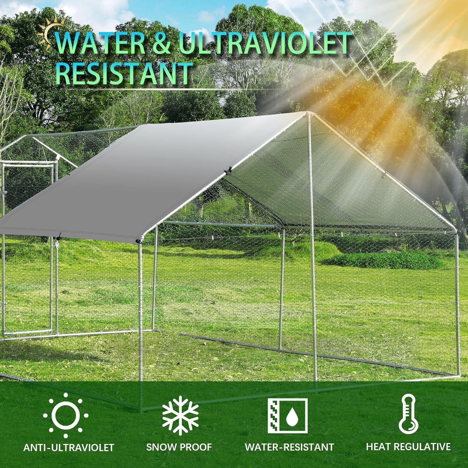 Tolead Large Metal Chicken Coop and Run with Tri-Supporting Wire Mesh, Silver Fits 20 Chickens, Ducks, Rabbits