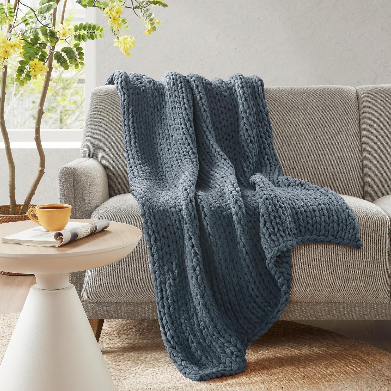 50"x60" Chunky Double Knit Handmade Throw Blanket Indigo - Madison Park