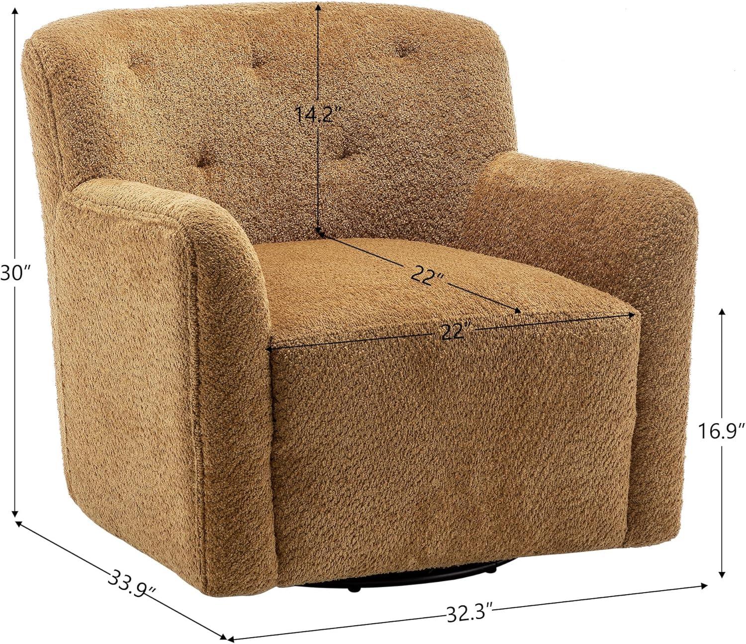 32" Wide Upholstered Swivel Armchair Camel - Kinwell: No Assembly, Pine Frame, Polyester