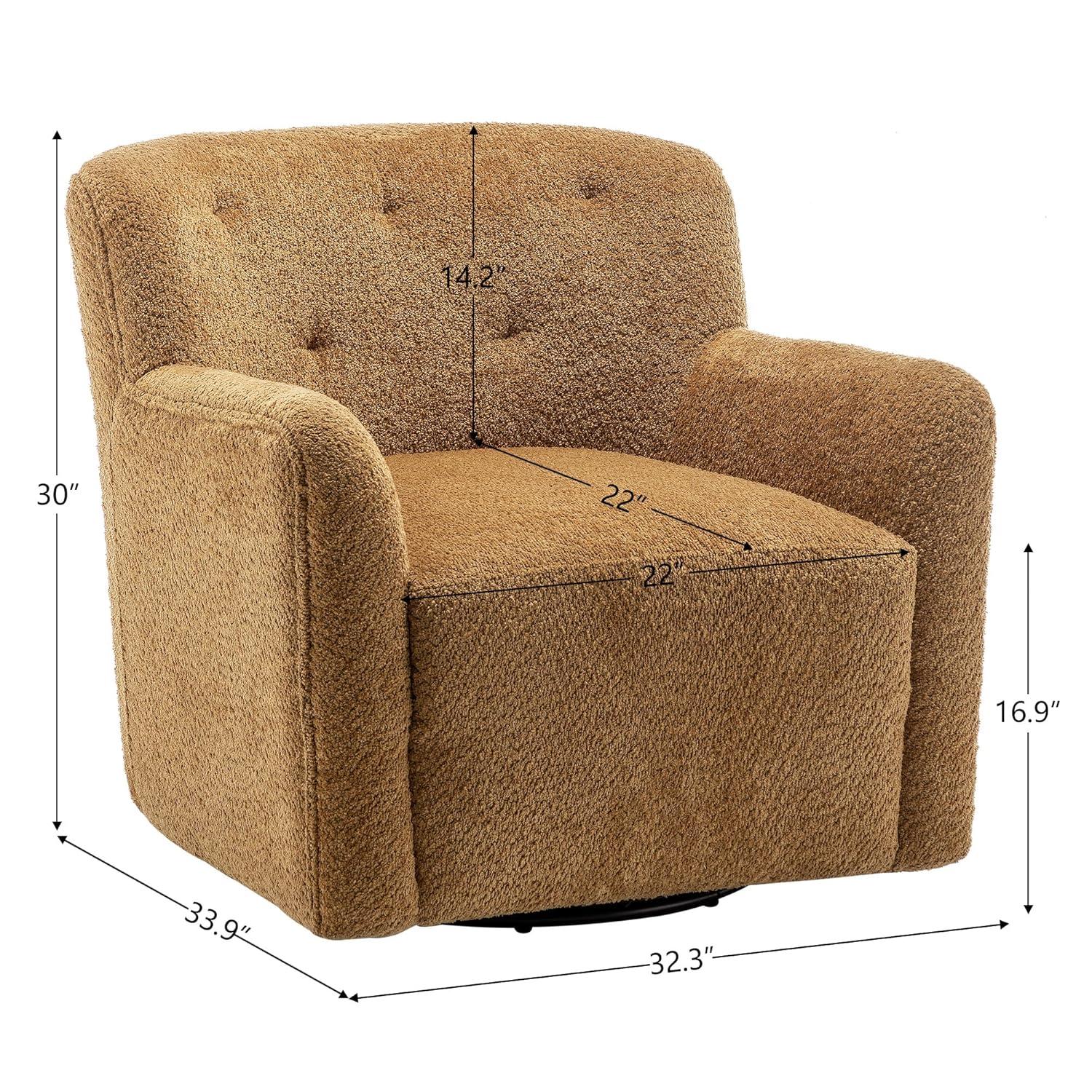 32" Wide Upholstered Swivel Armchair Camel - Kinwell: No Assembly, Pine Frame, Polyester