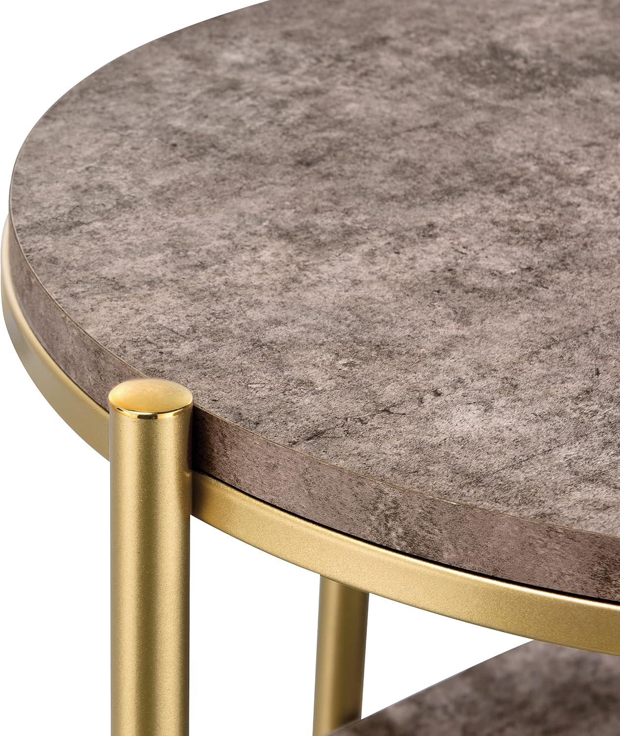 OSP Home Furnishings Renton 3-Tier Oval Side Table, Brown Stone Shelves and Soft Gold Frame
