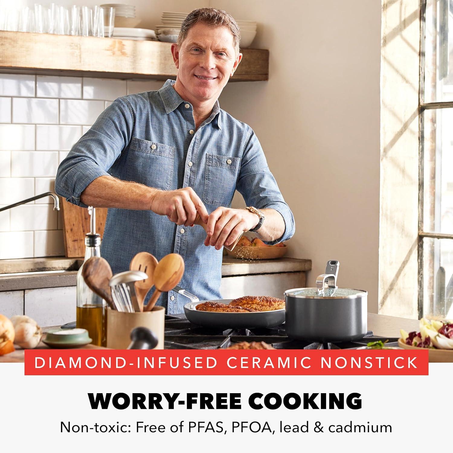 Bobby Flay 2pk (8" & 10") Ceramic Nonstick Aluminum Fry Pan Set Graphite Gray: Dishwasher-Safe, Lifetime Warranty