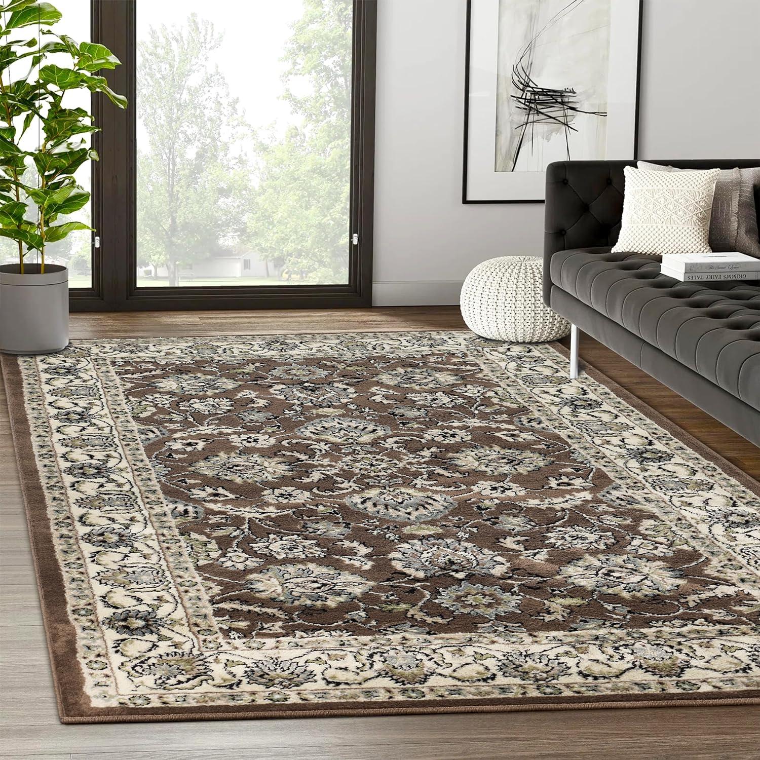 Elegant Lille Floral Scroll 4'x6' Brown Synthetic Area Rug