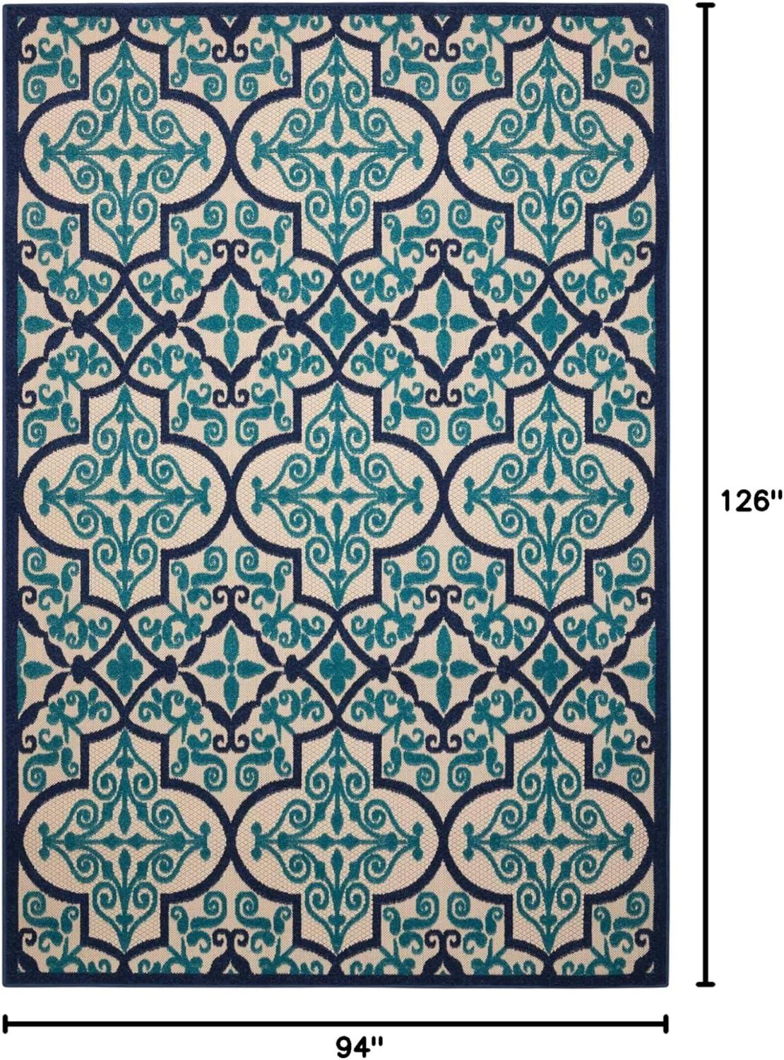 Nourison Aloha Moroccan Trellis Flatweave High-Low Indoor Outdoor Area Rug Navy 7'10" x 10'6"