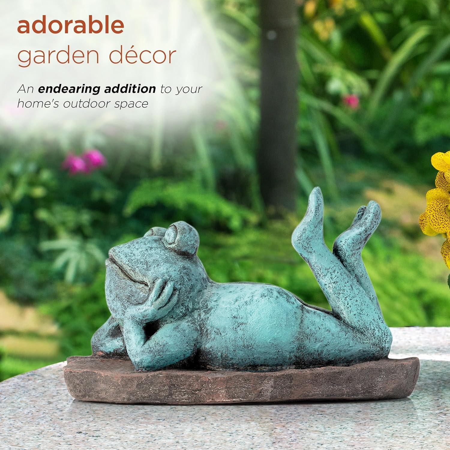 9" Magnesium Oxide Frog Laying Down Statue - Alpine Corporation: Zen Garden Decor, Outdoor Animal Sculpture