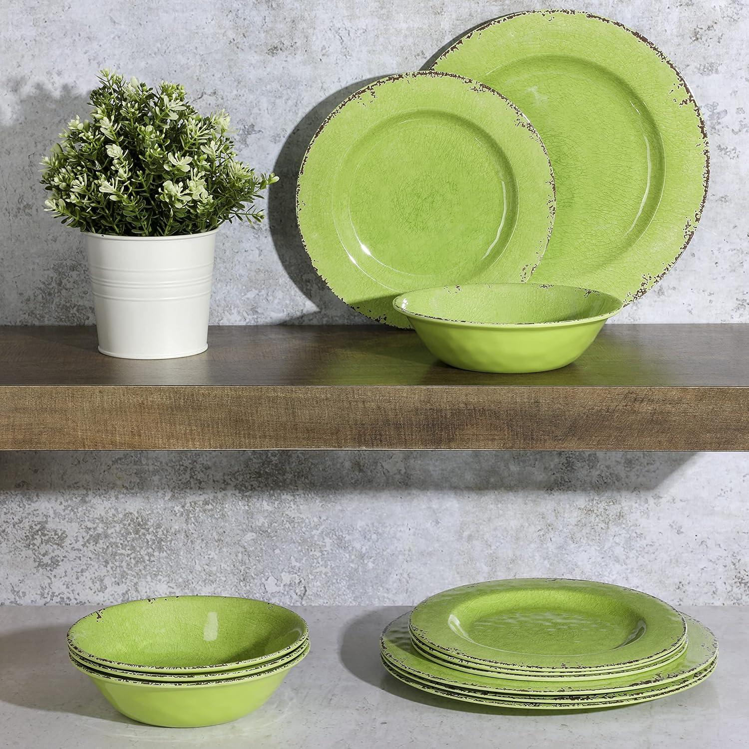 Laurie Gates By Gibson Mauna 12 Piece Green Melamine Dinnerware Set