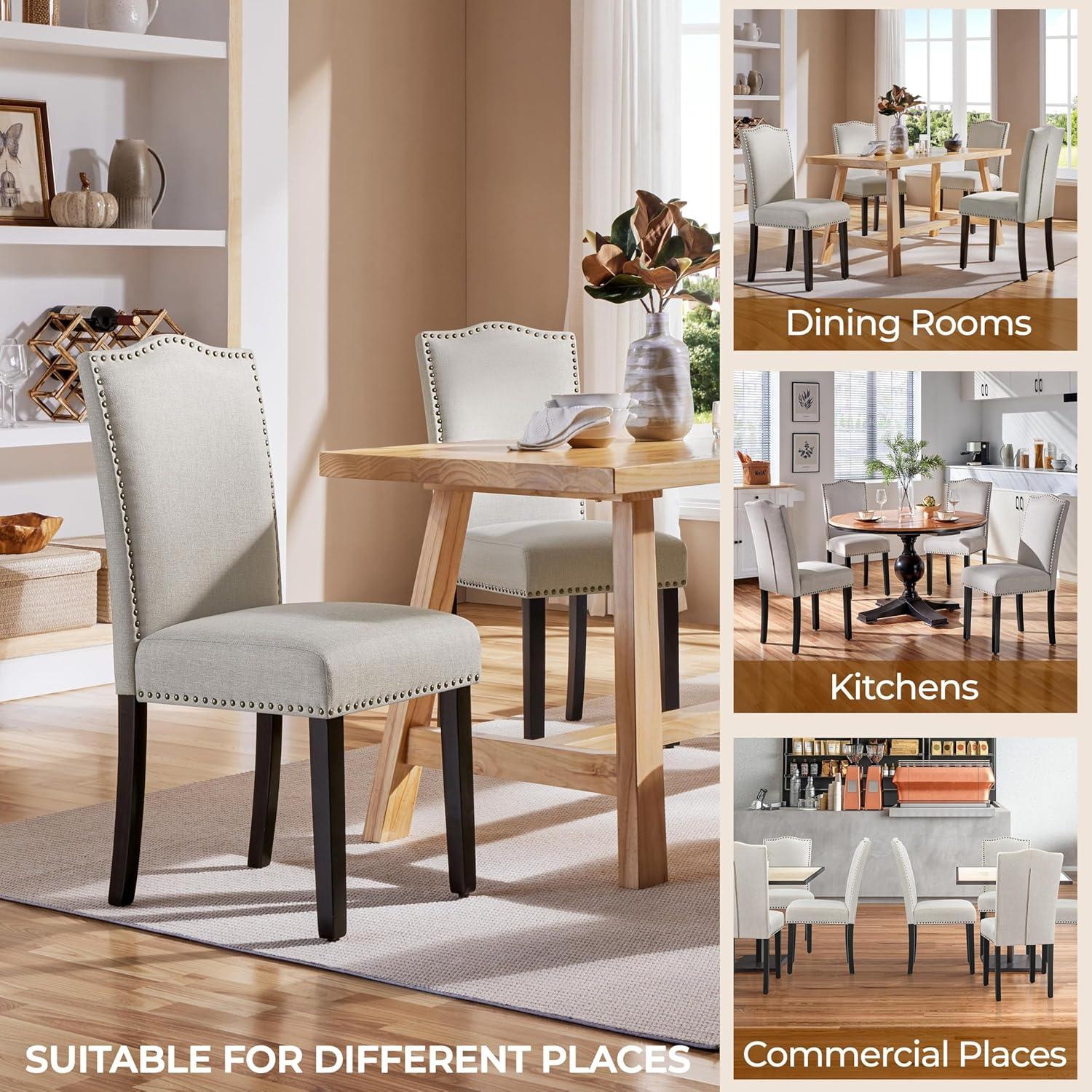 Yaheetech Set of 2 Modern Fabric Upholstered Dining Chairs for Living Room Dining Room, Beige