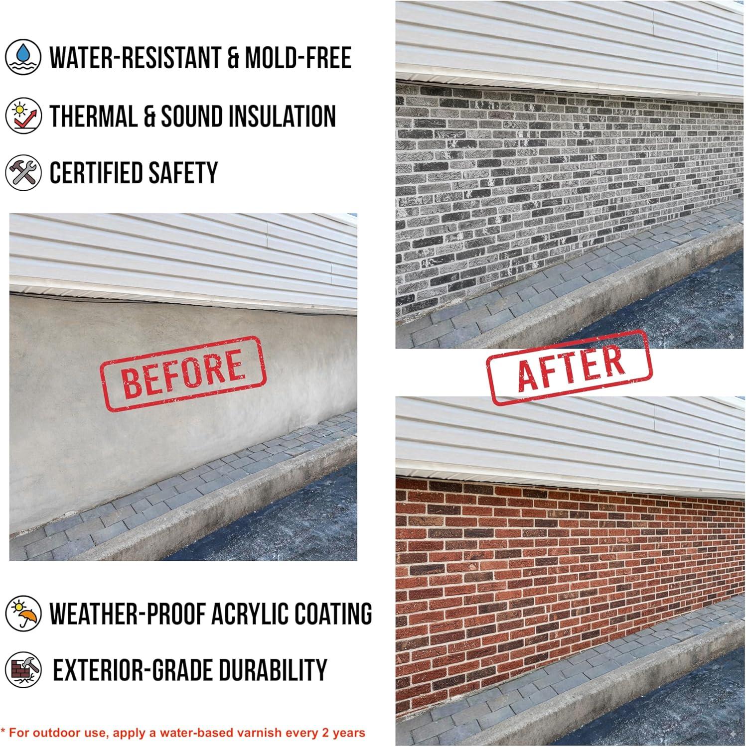 UPP Ultimate Premium Products 3D Brick Effect Wall Panels - Lightweight Styrofoam - Set of 9 Large Panels (20"x40") Covers 48 sq ft - Apply with Wall Adhesive - DIY Home Wall Cladding