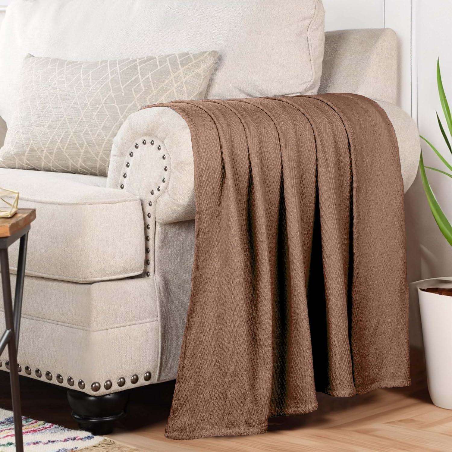 Superior Dobbyweave Knit Cotton Blanket, All Season Bed Blanket, Full/Queen 88" x 100", Taupe