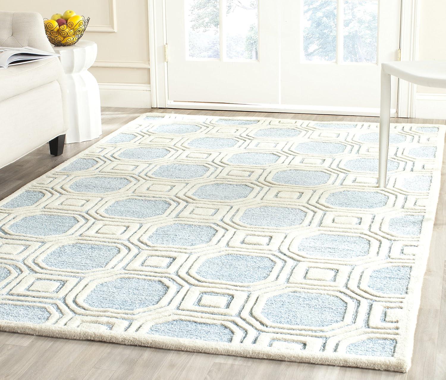 Mist Blue Hand-Tufted Wool Geometric Area Rug