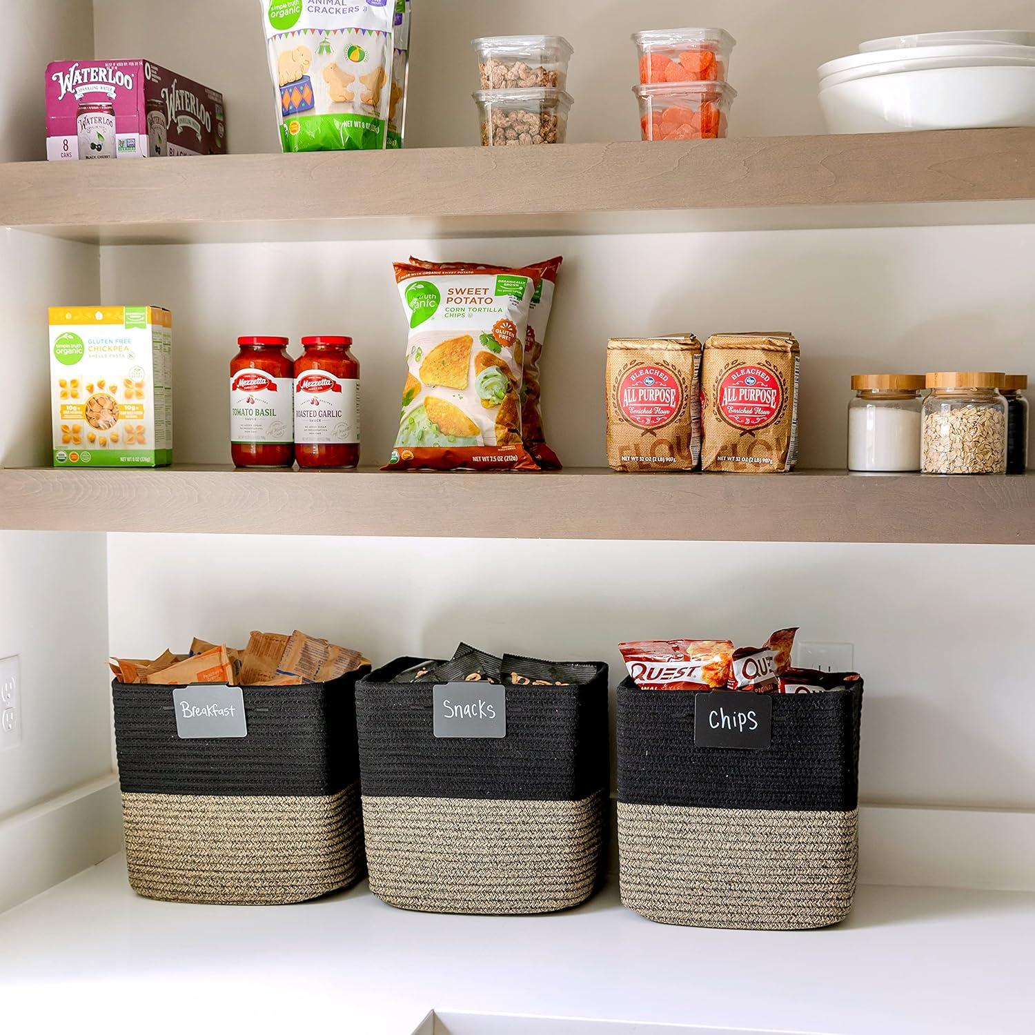 Storage Cube Baskets for Organizing-3 Pack - 11 inch Square Baskets for Cube Storage Closet Storage Bins- Woven Cube Storage Bins for Shelves- Cube Drawer-Toy Storage |White & Black