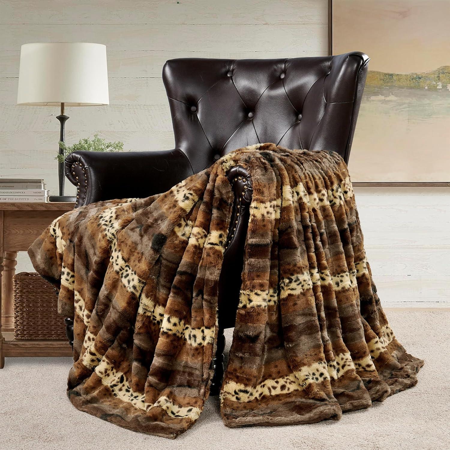 Brushed Leopard Double Sided Faux Fur Throw Blanket 50" x 60"