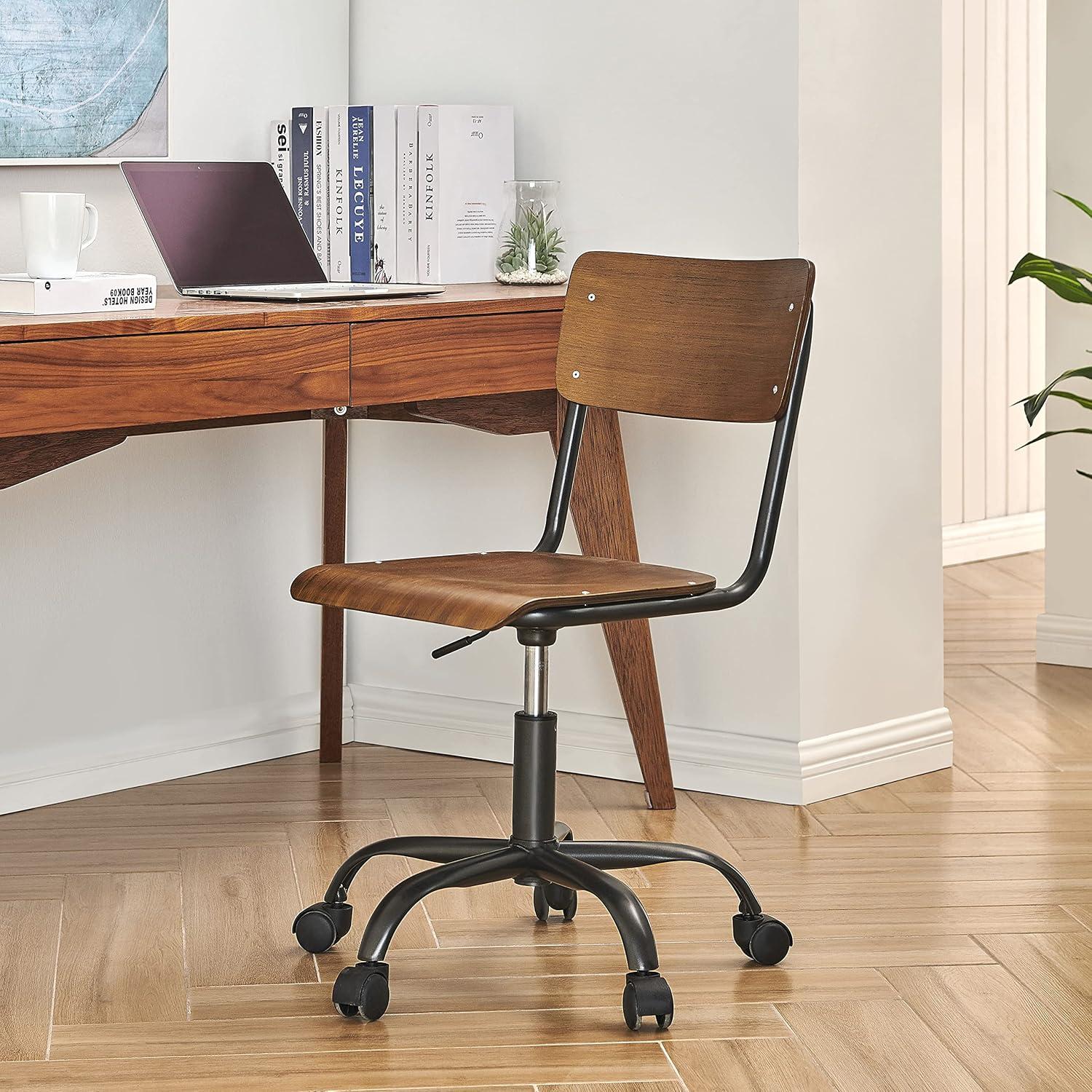 Adjustable Walnut & Metallic Gunmetal Office Chair