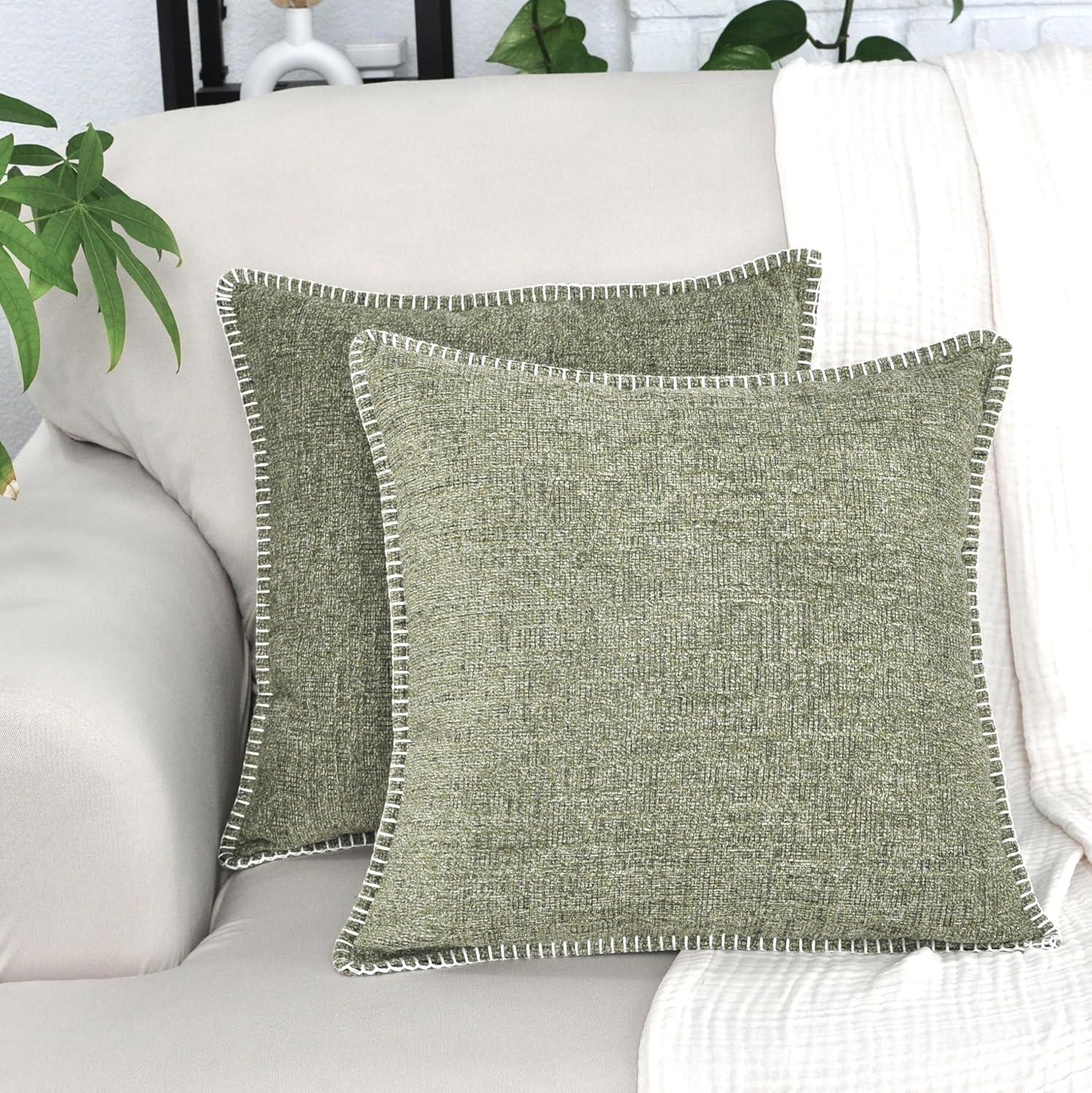 Oveesha Tassel Soft Chenille Throw Pillow Covers With Stitched Edge (Set of 2)