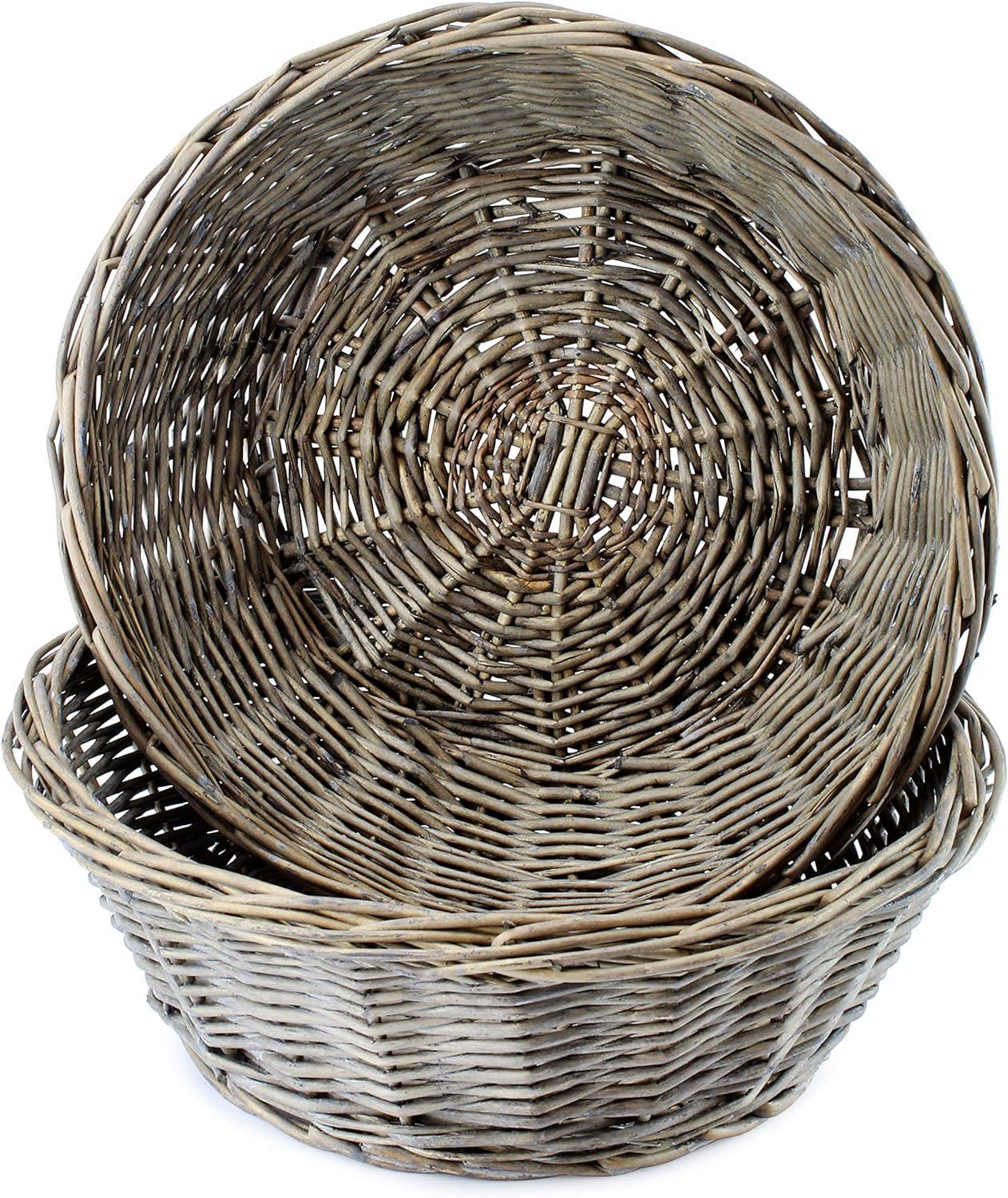 AuldHome Design Gray Farmhouse Bread Baskets, 2pk; Rustic Woven Wicker Round Basket for Kitchen, Home and Storage