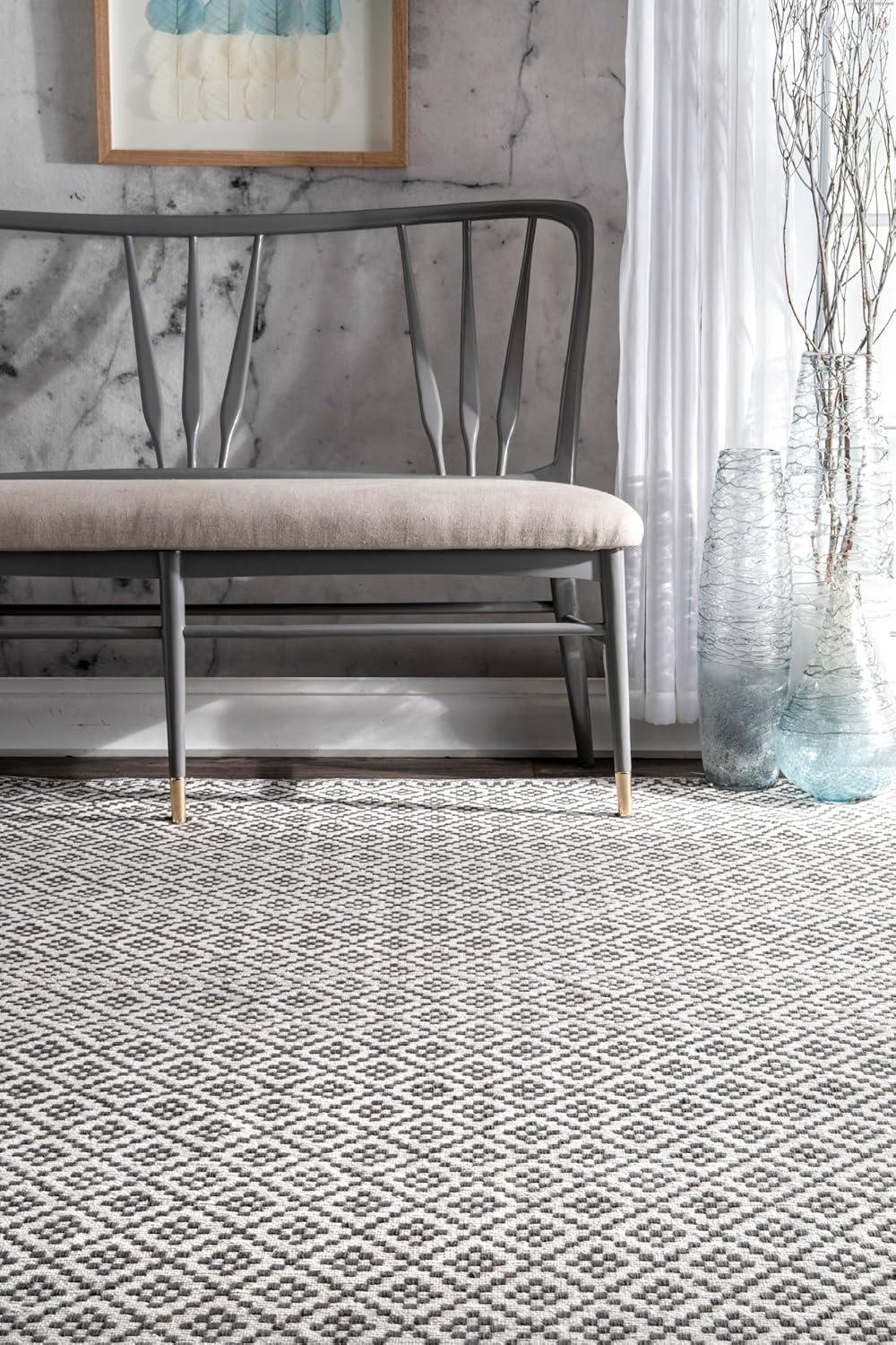 nuLOOM 5'x8' Cotton Hand Loomed Diamonds Cotton Trellis Area Rug Gray: Modern Low Pile Handmade Rectangle Rug