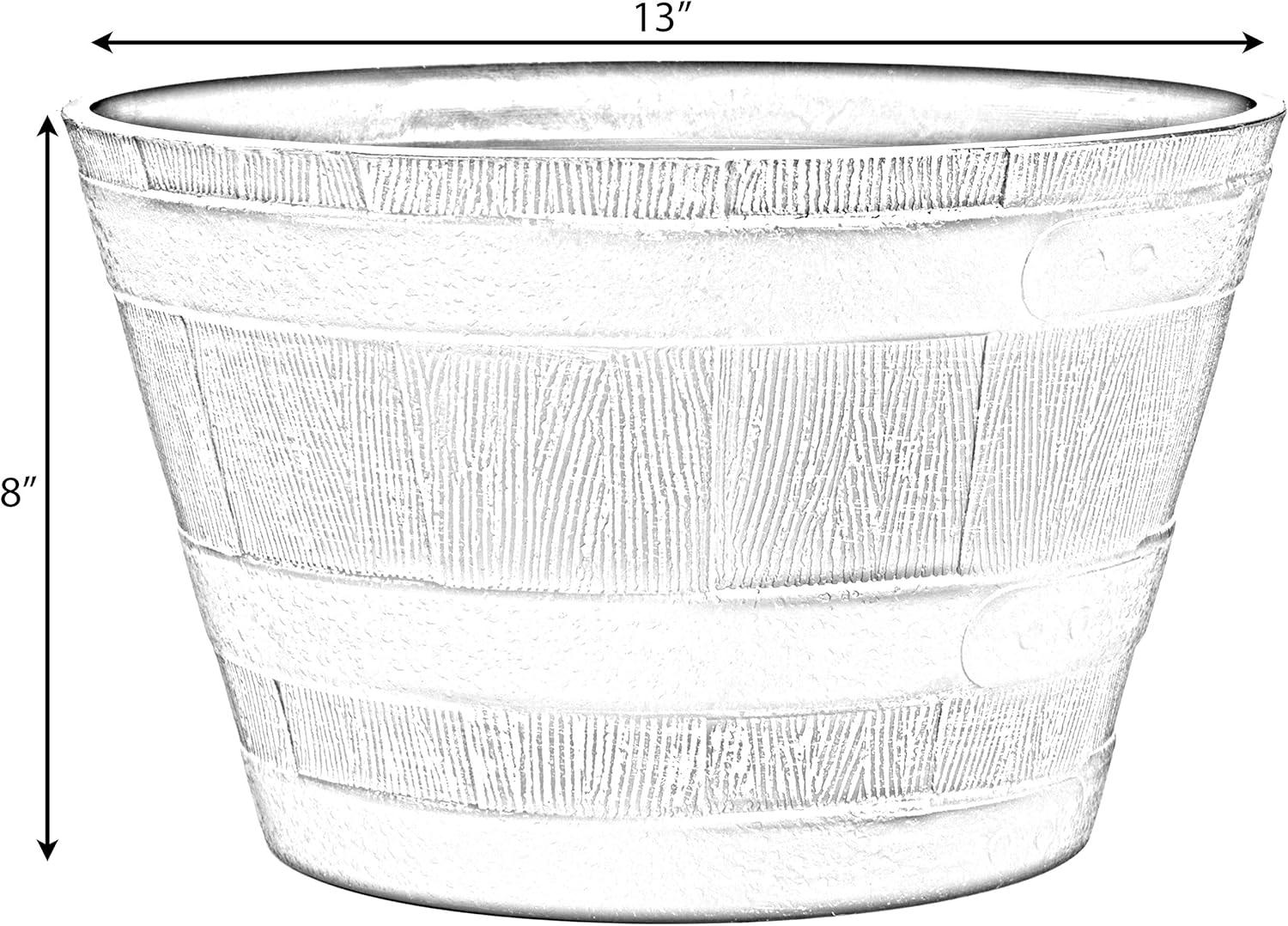 ardenised 4-Piece Round Half Barrel Flower Pots Rustic Farmhouse Style Faux Wood Planter Containers for Indoor & Outdoor Use