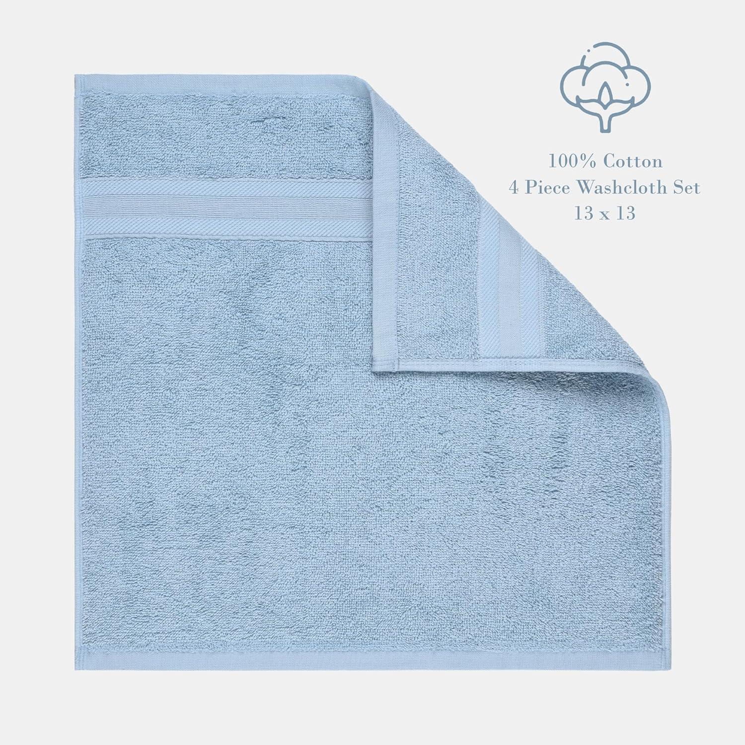 Cotton Paradise 100% Cotton Turkish Washcloth Set for Bathroom, 4 Piece Soft Absorbent Small Hand Face Towels Wash Rags, Sky Blue