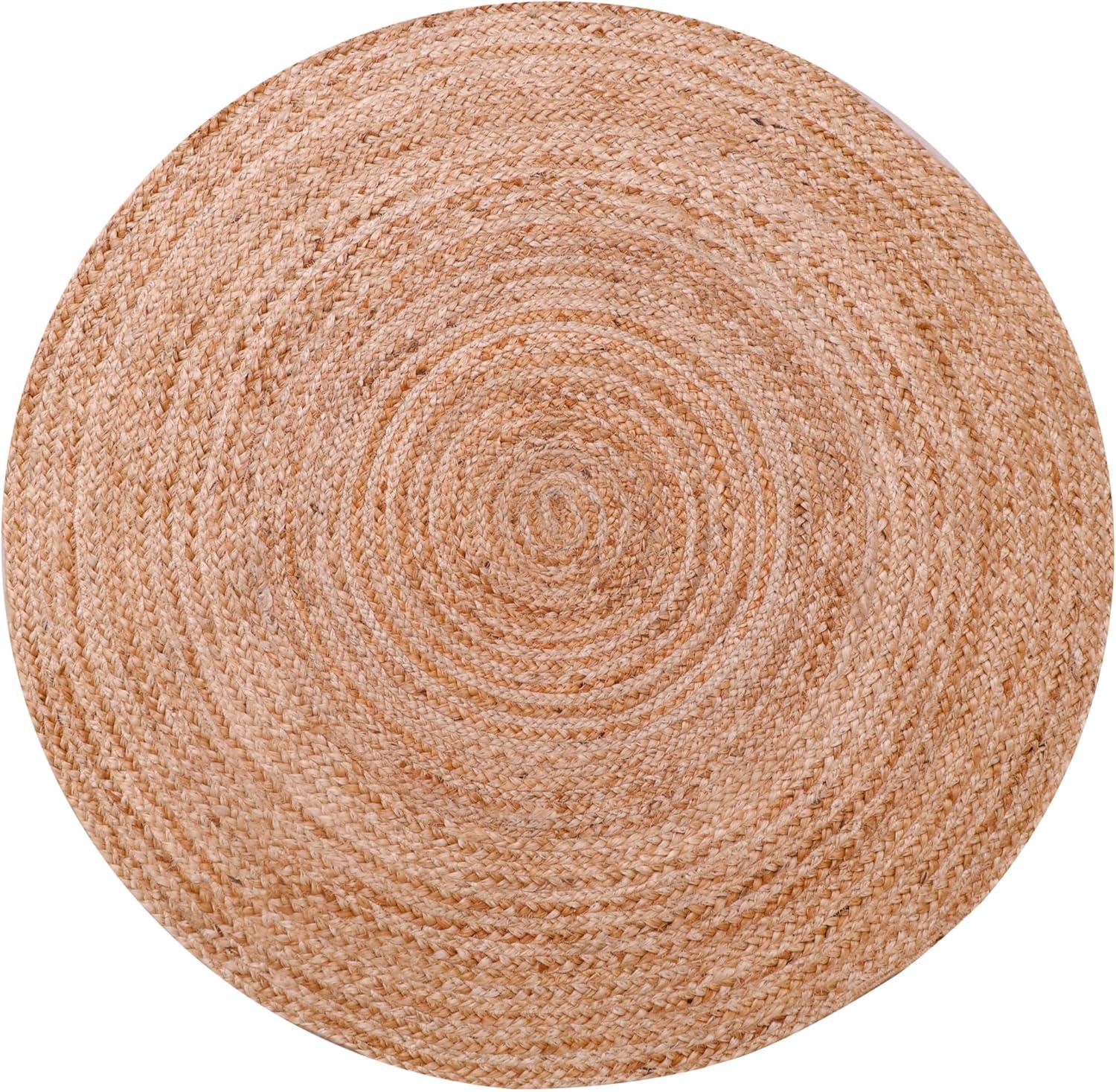 Nuloom 4 Round Rigo Jute Hand Woven Indoor Area Rug, Natural, Solid Farmhouse Design, Natural Fiber Bedroom, Living Room, Kitchen,