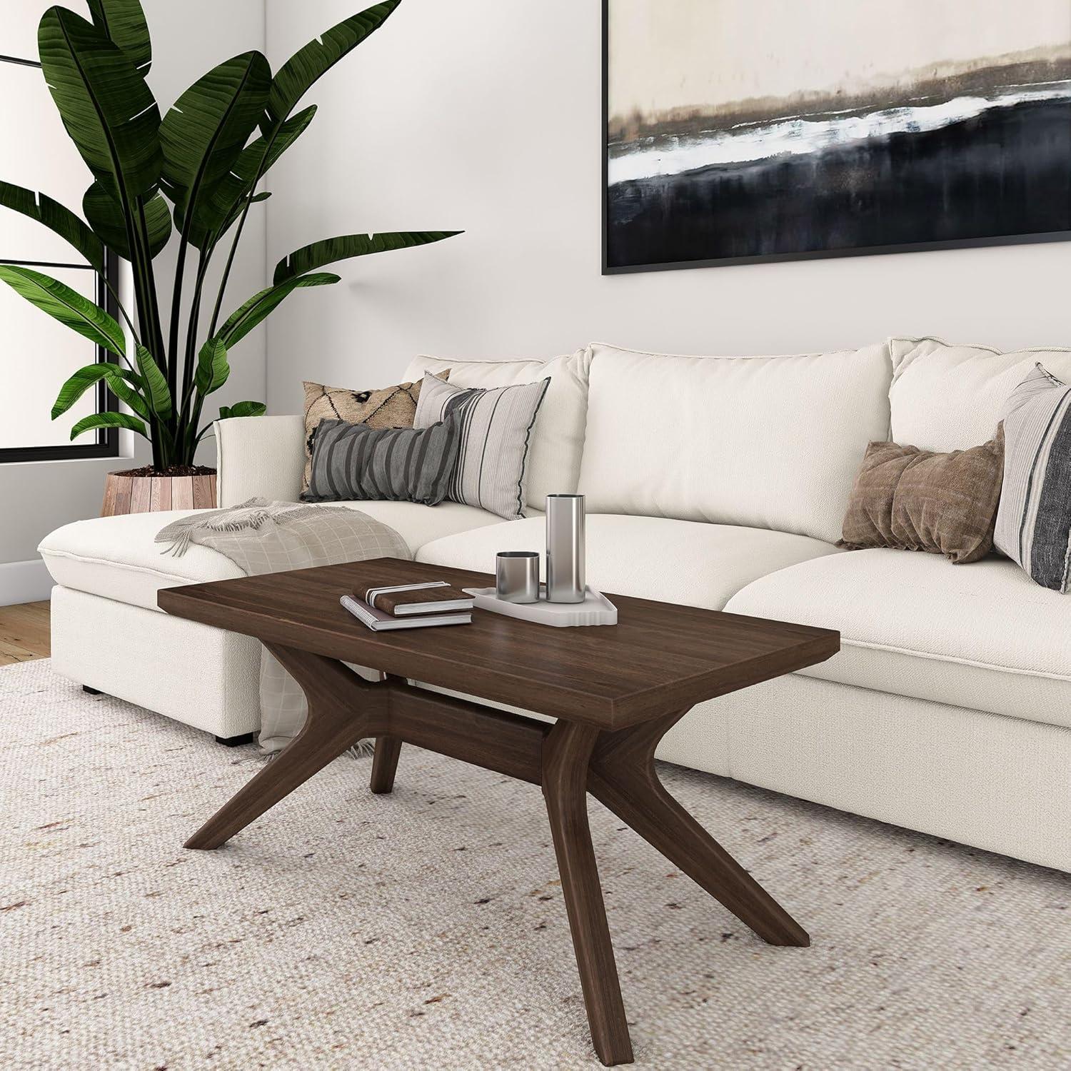 Plank+Beam Solid Wood Cross Leg Rectangular Coffee Table, 40" Coffee Table for Living Room, Walnut
