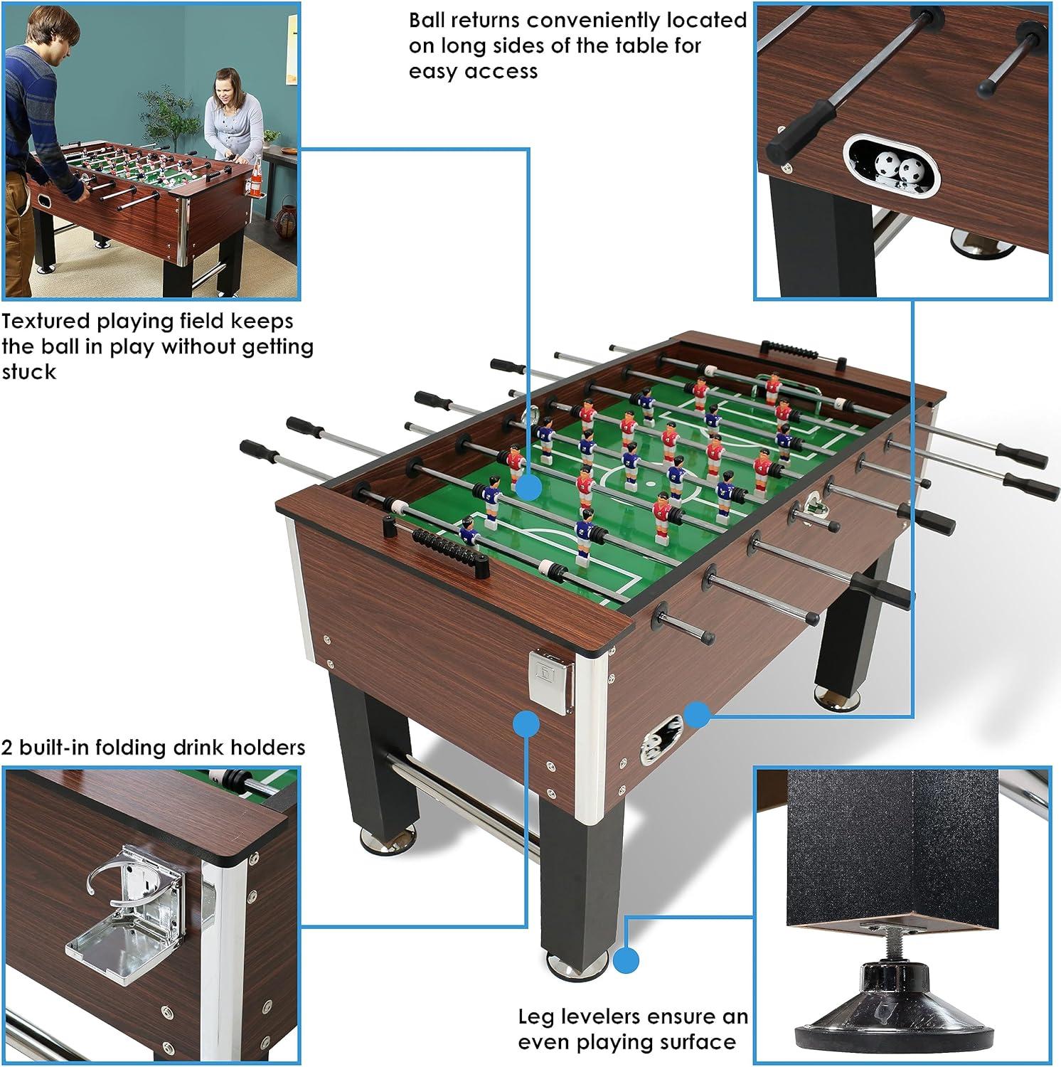 Sunnydaze Indoor Classic Faux Wood Foosball Soccer Game Table with Manual Scorers and Folding Drink Holders - 5'