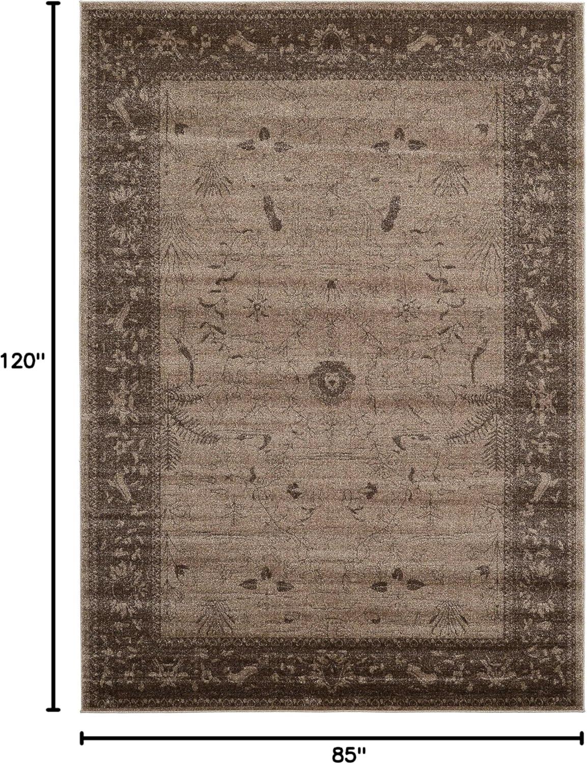 Unique Loom Floral La Jolla 7 x 10 (ft) Loomed Polypropylene Light Brown/Dark Brown Rectangular Indoor Floral/Botanical Area rug