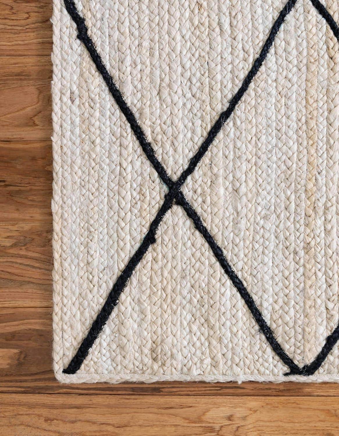 Unique Loom Braided Jute Collection Area Rug - Trellis (9'x 12' 2" Rectangle, Ivory and Black/ Black)