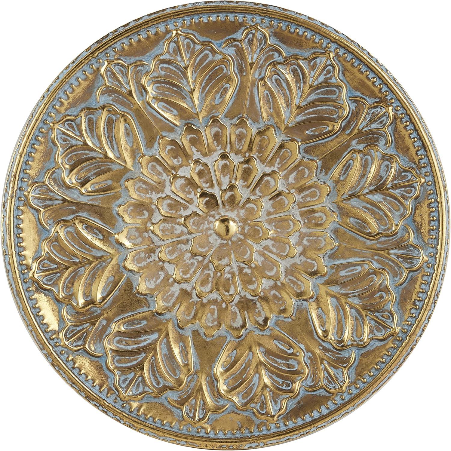 DecMode Gold Metal Plate Wall Decor with Embossed Details