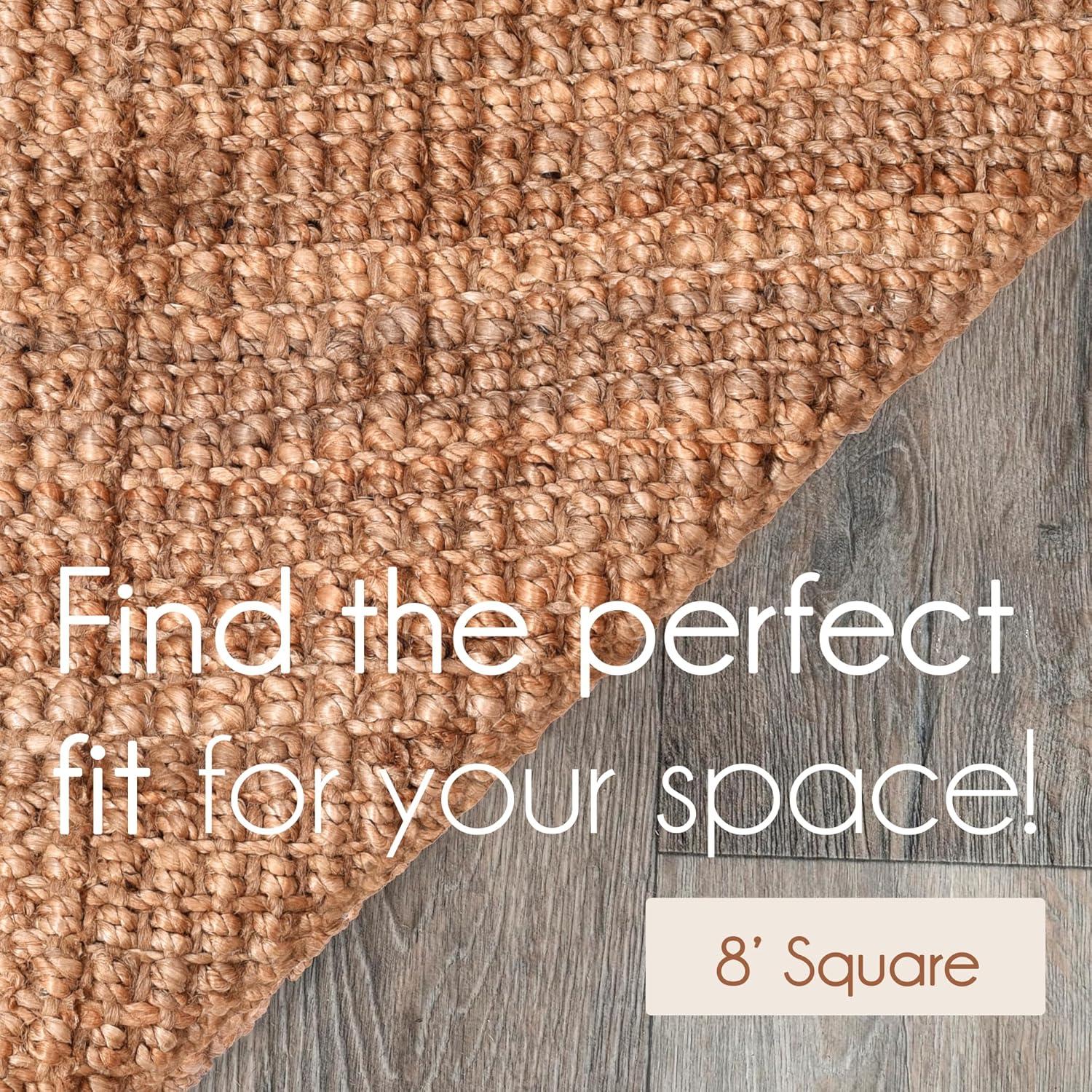 Nuloom Raleigh Solid 8 Square Wool Jute Indoor Area Rug for Dining Room Rug Neutral Rug Living Room Rug Kitchen, Natural
