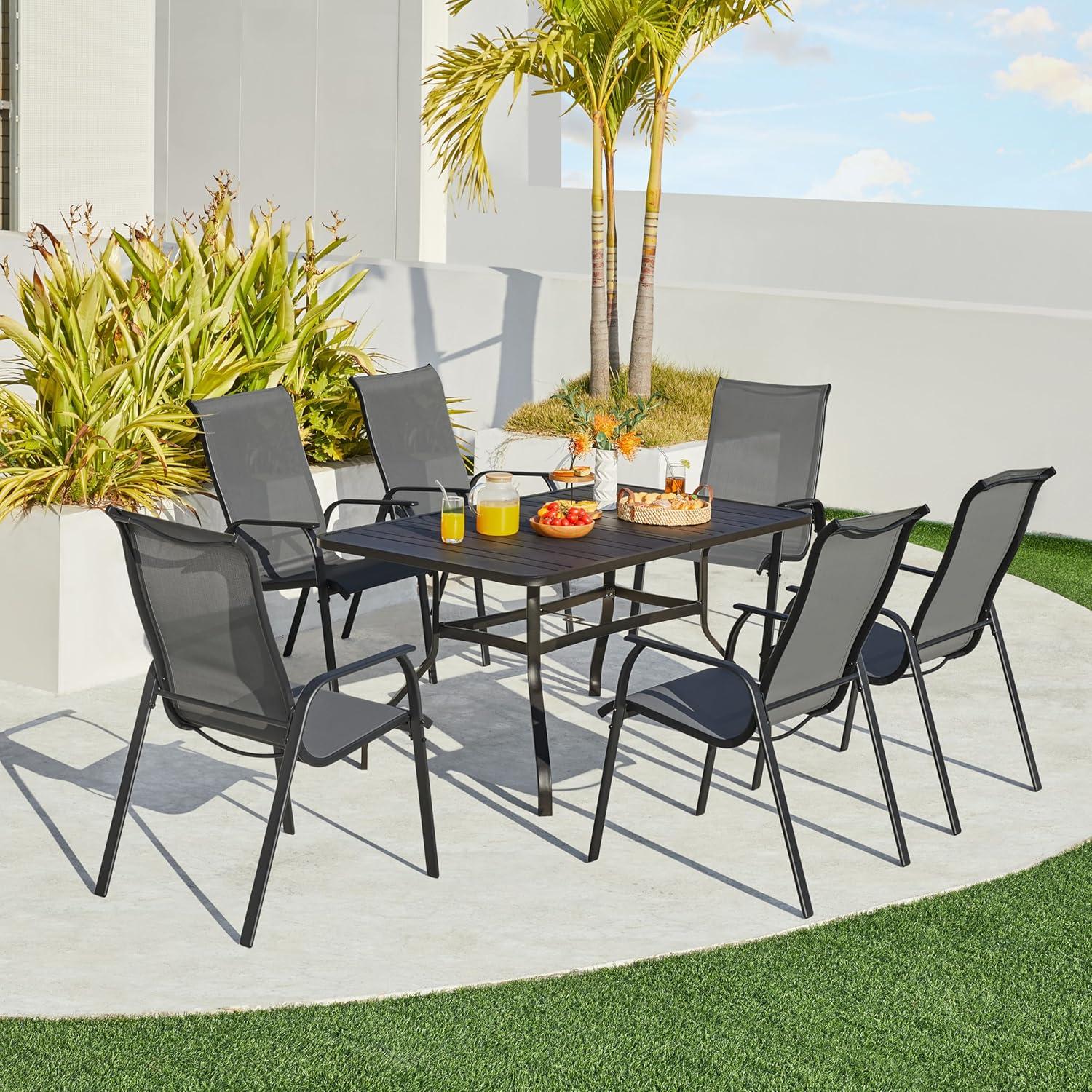 Yaheetech Set of 2 Outdoor Texteline Stackable Dining Chairs with Backrest/ Armrests for Garden, Lawn, Porch, Backyard Pool, Gray