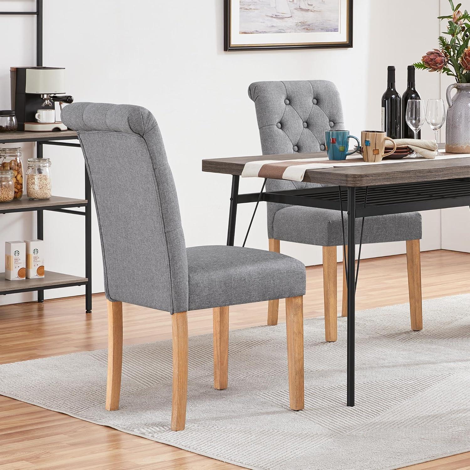 Alden Design Tufted Upholstered High Back Parson Dining Chair, Set of 2, Gray