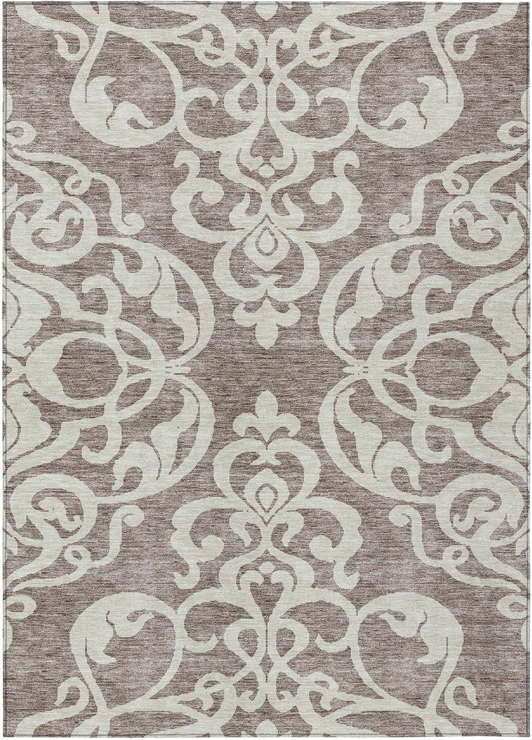 Taupe and Cream Synthetic Flat Woven 5' x 7' Area Rug