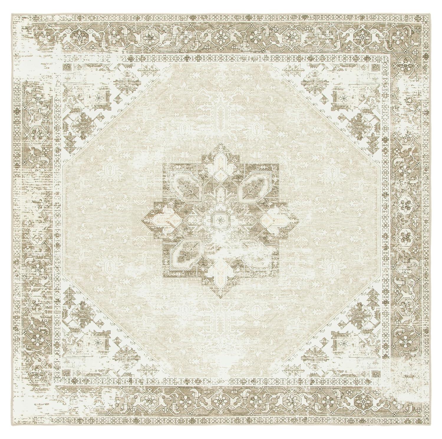 Tucson Vintage Persian TSN102 Power Loomed Machine Washable Skid-Resistant Indoor Area Rug - Sage/Ivory - 5'x5' - Safavieh