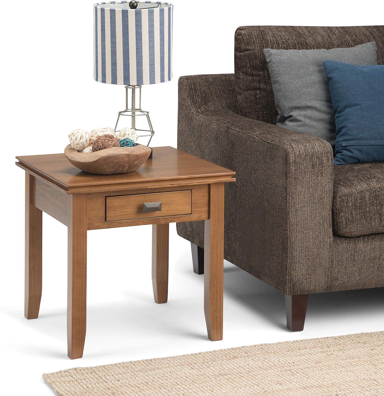 Simpli Home Artisan Wood 21" Square Transitional End Side Table in Honey Brown