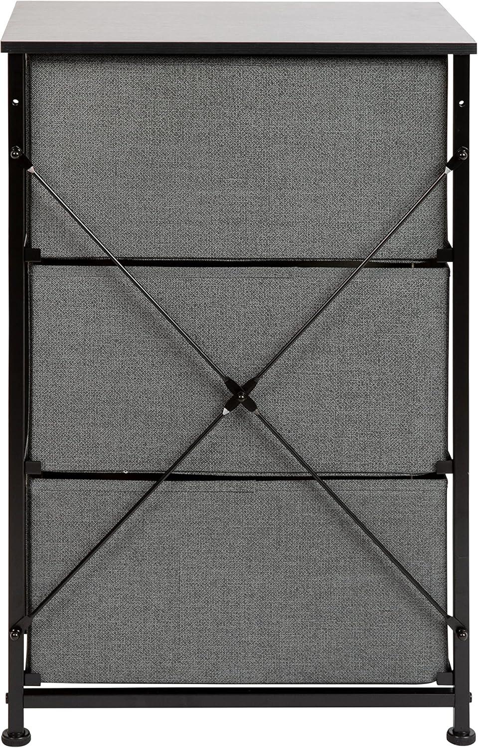 Flash Furniture Malone 3 Drawer Vertical Storage Dresser with Wood Top & Fabric Pull Drawers