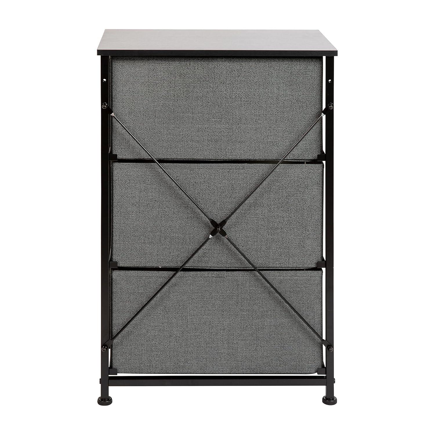 Flash Furniture Malone 3 Drawer Vertical Storage Dresser with Wood Top & Fabric Pull Drawers