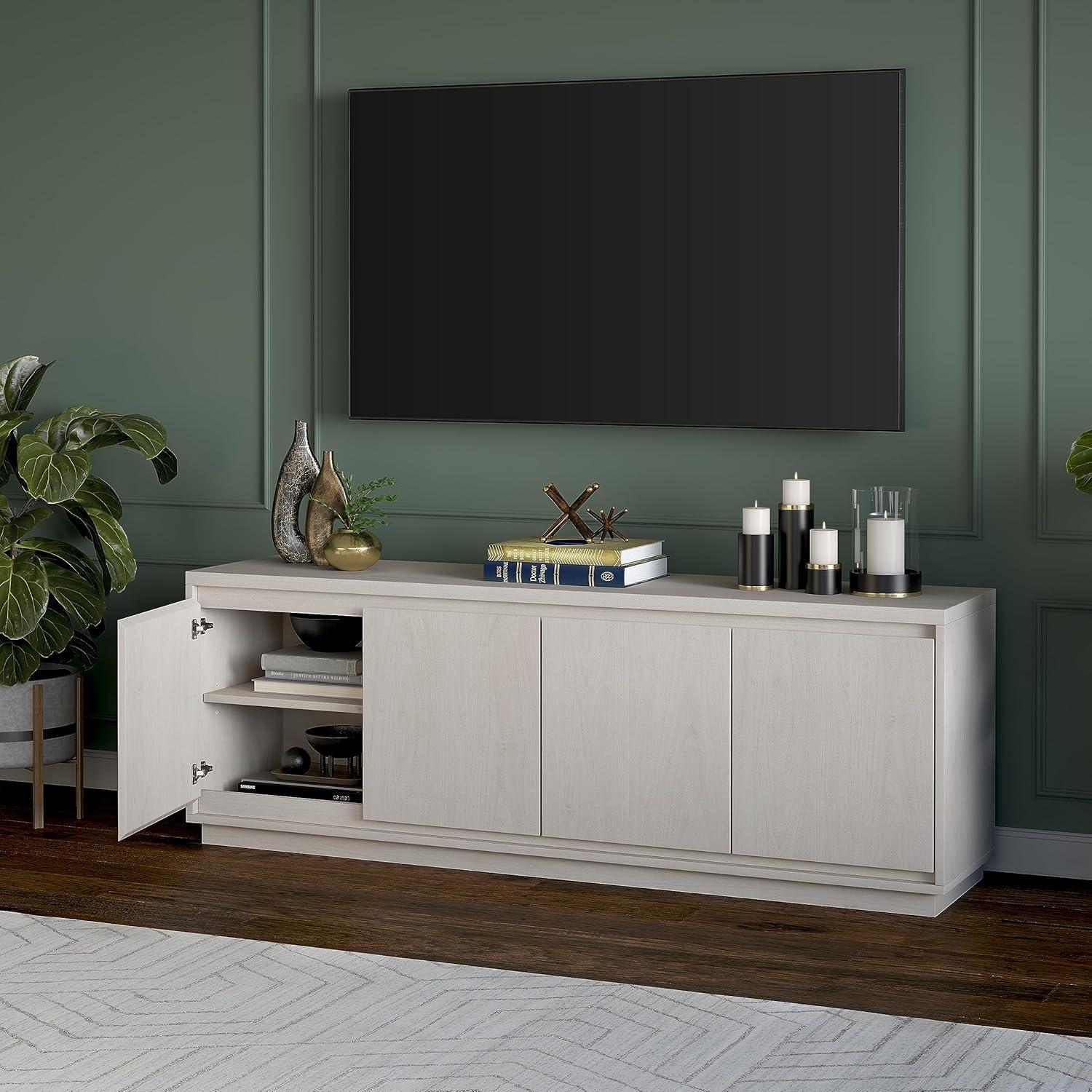 Alder White Modern TV Stand with Cabinets, 68-Inch