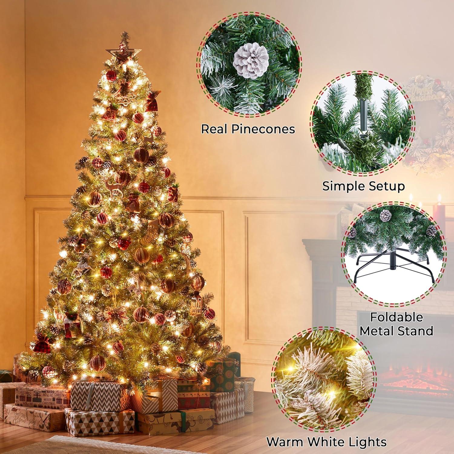 Pinecone-decorated Frosted Artificial Christmas Tree