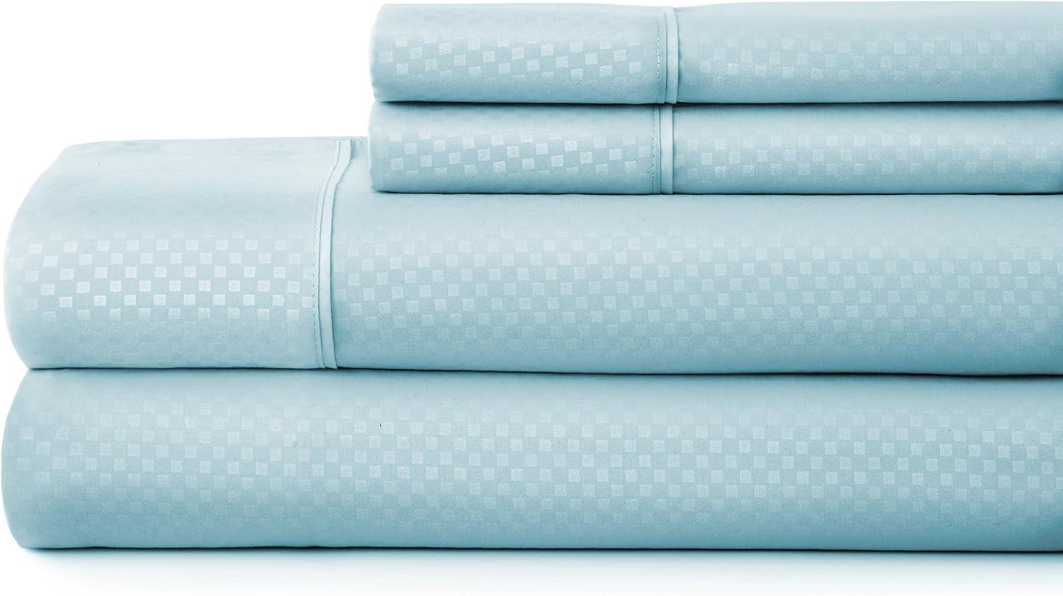 Aqua Twin Microfiber Deep Pocket Checkered Sheet Set