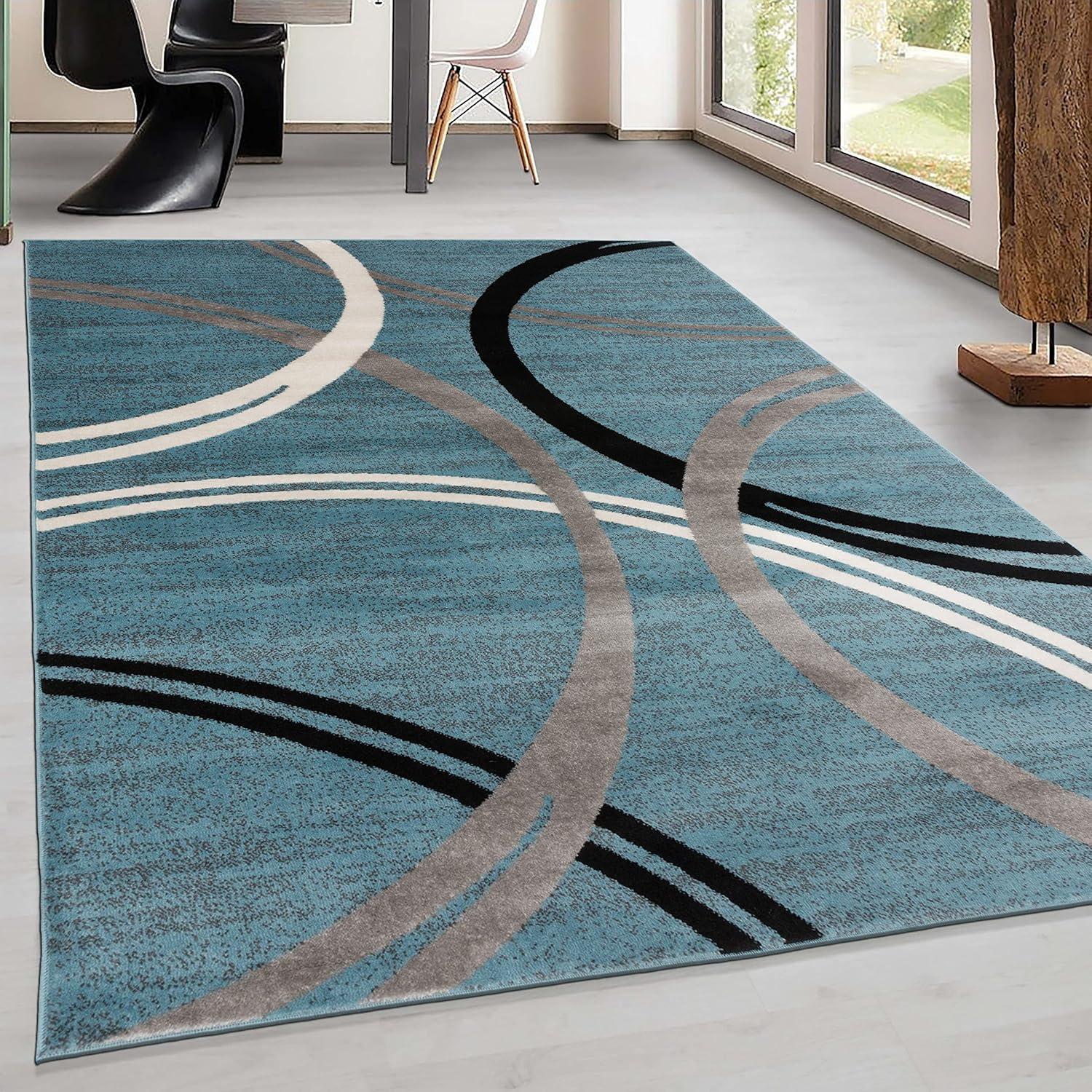 World Rug Gallery Contemporary Abstract Circles Design Blue 3'3" x 5' Area Rug