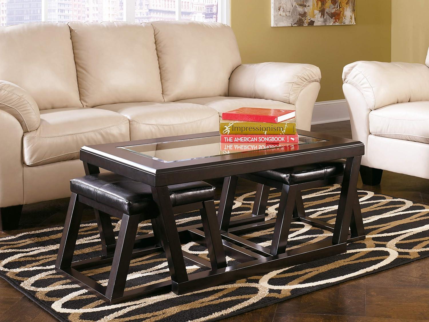 Contemporary Kelton Dark Brown Coffee Table with Nesting Stools