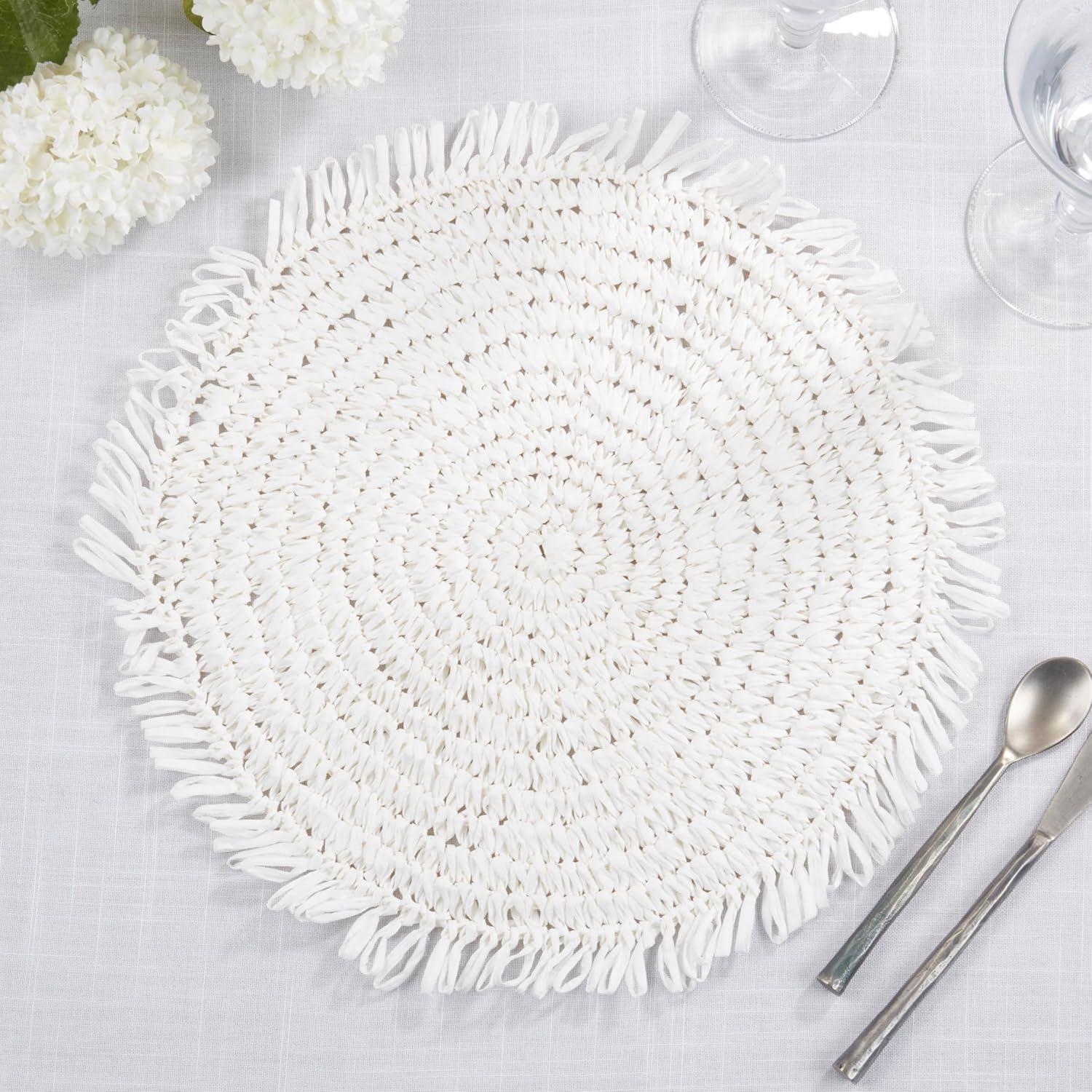 Kiri Collection 100% Paper Raffia No Pattern Round Placemat (Set of 4)