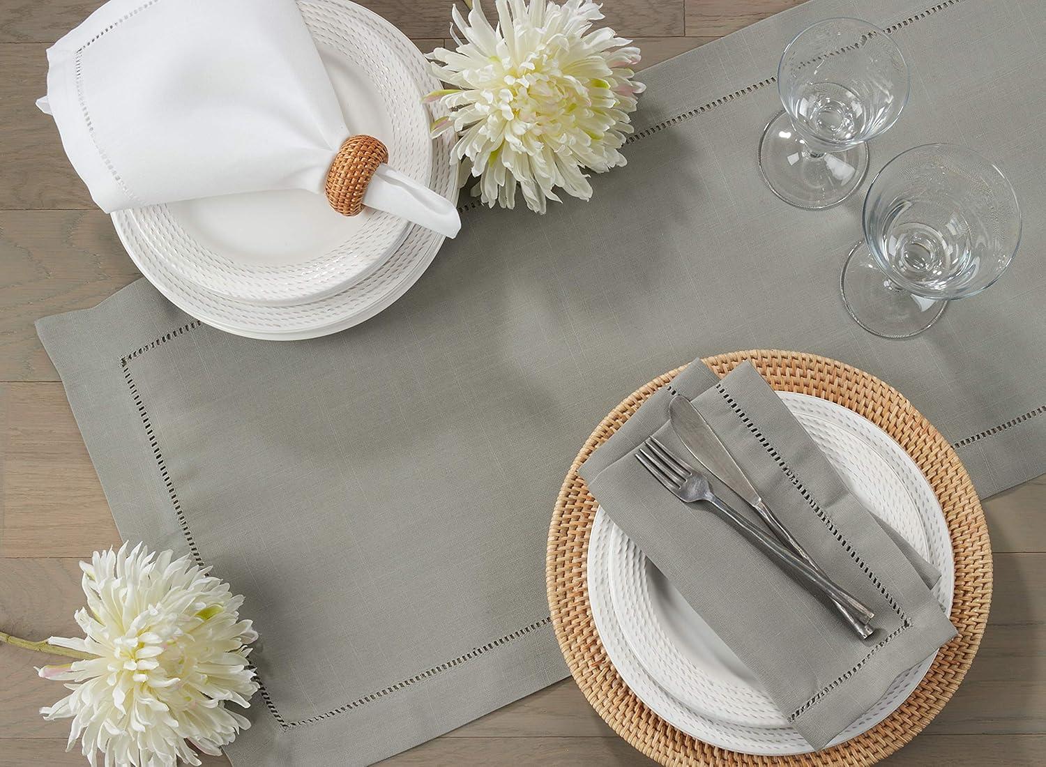 Gray Hemstitched Polyester Table Runner 16 x 54 Inches