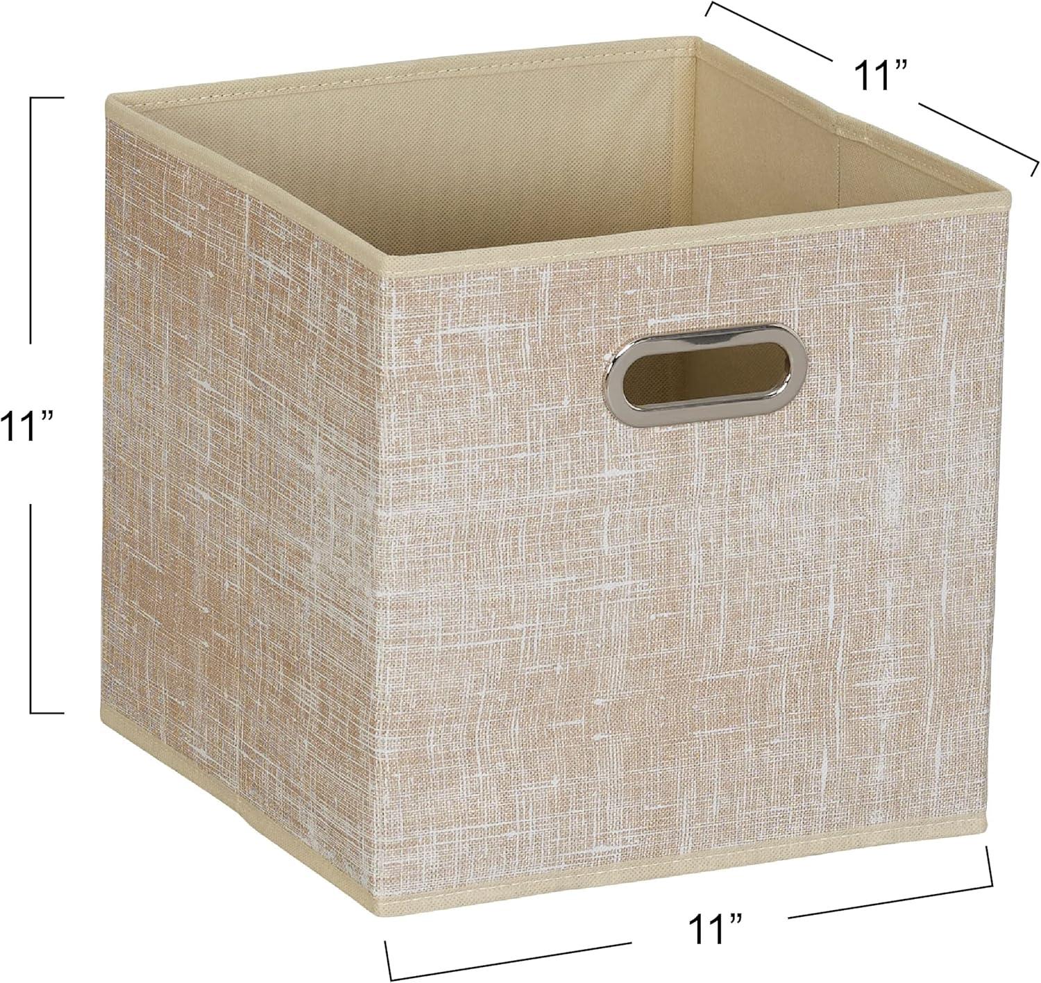 Household Essentials 11" Set of 6 Storage Bins Tan Mix: 11in Polyester Canvas, Folds Flat, No Assembly, Beige