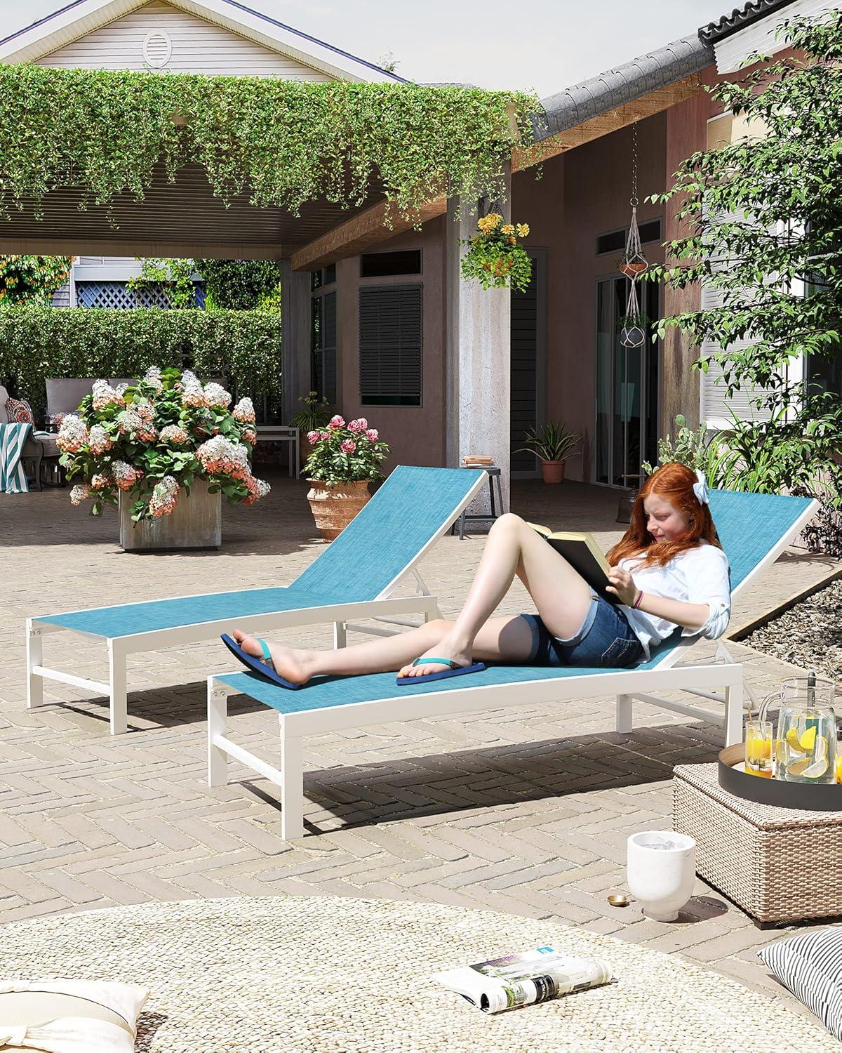 2pk Outdoor Five Position Adjustable Chaise Lounge Chairs Beige - Crestlive Products: Aluminum Frame, Water-Resistant