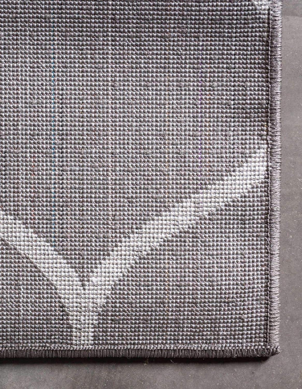 Unique Loom 6' 0 x 6' 0 Trellis Frieze Rounded Dark Gray Area Rug