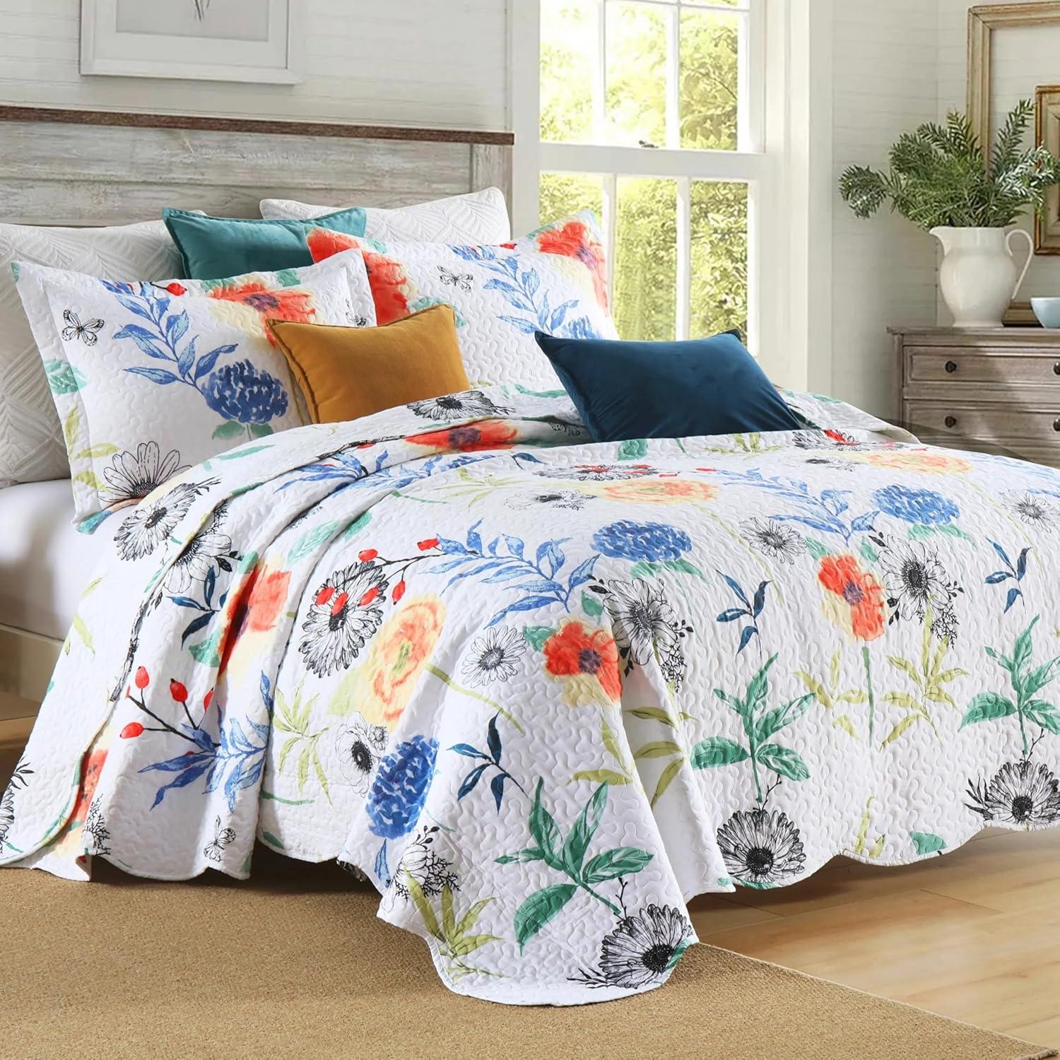 MarCielo 3 Piezas Edredón Ligero Rey, Edredón Impreso, Edredón Conjunto Ropa de Cama Manta Manta Coverlet Ligero Colcha Conjunto, Amarillo + Gris Oscuro, Tamaño King, Joni