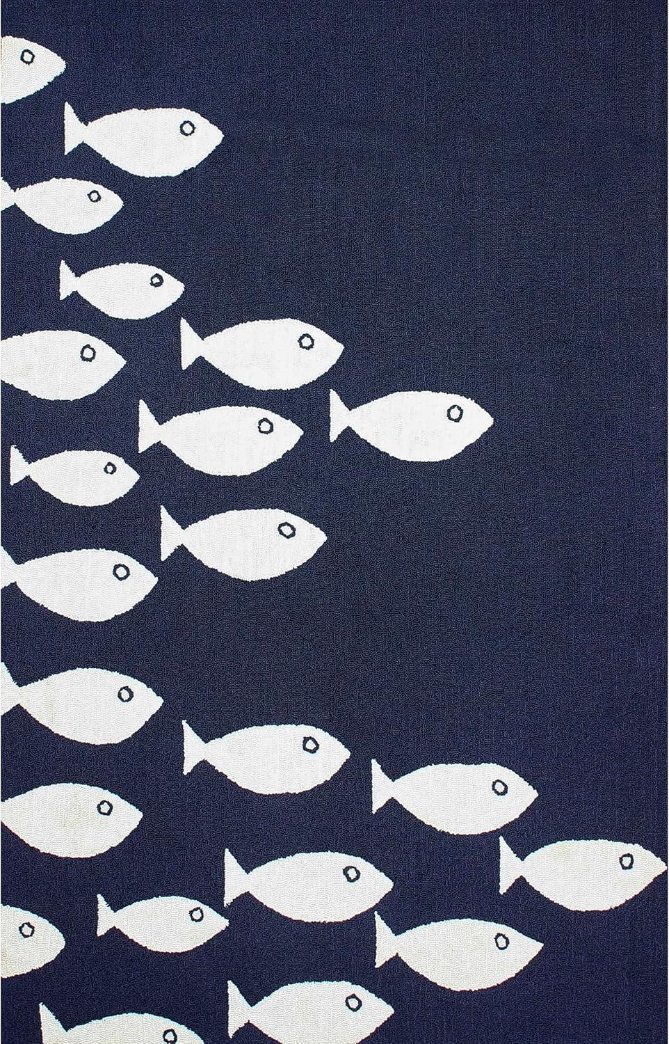 Navy and White Fish Pattern Indoor/Outdoor Rug