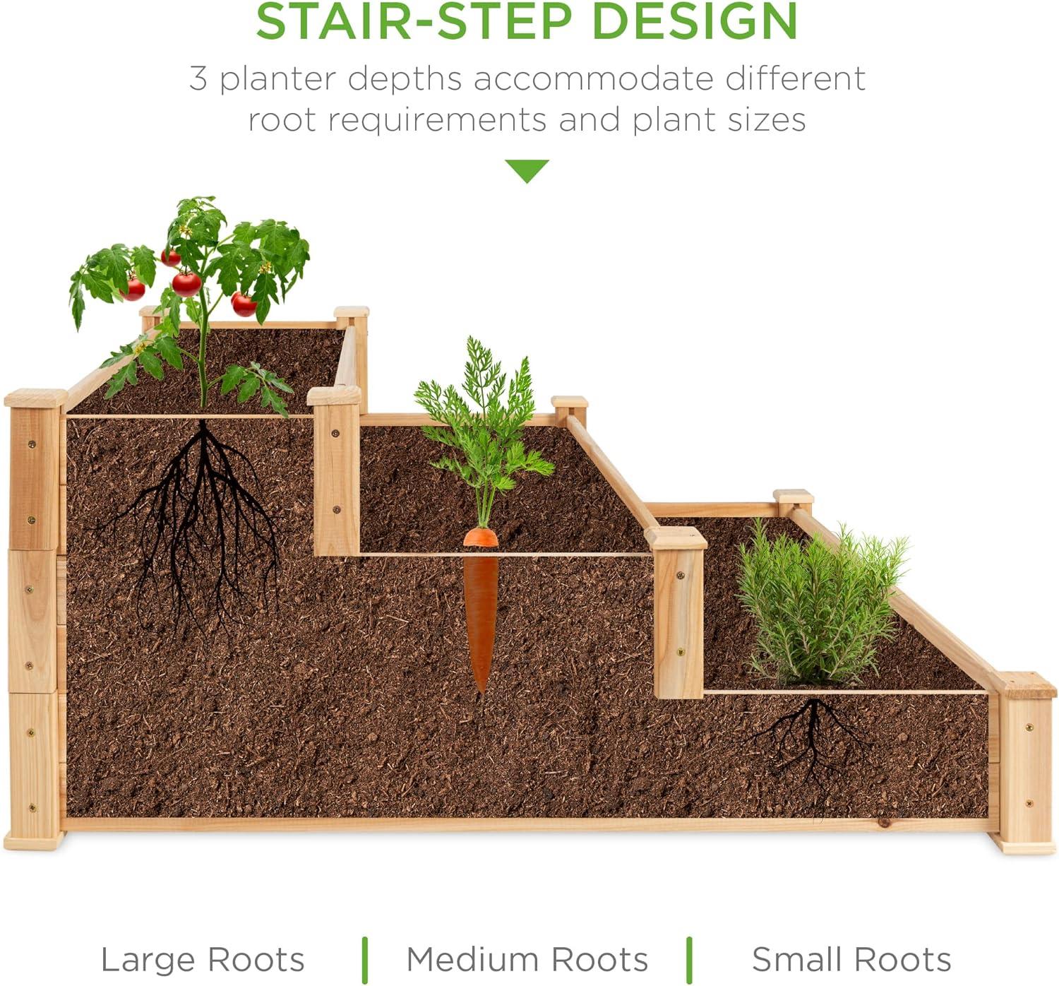 Best Choice Products 3-Tier Fir Wood Raised Garden Bed Planter for Plants, Vegetables, Outdoor Gardening - Natural